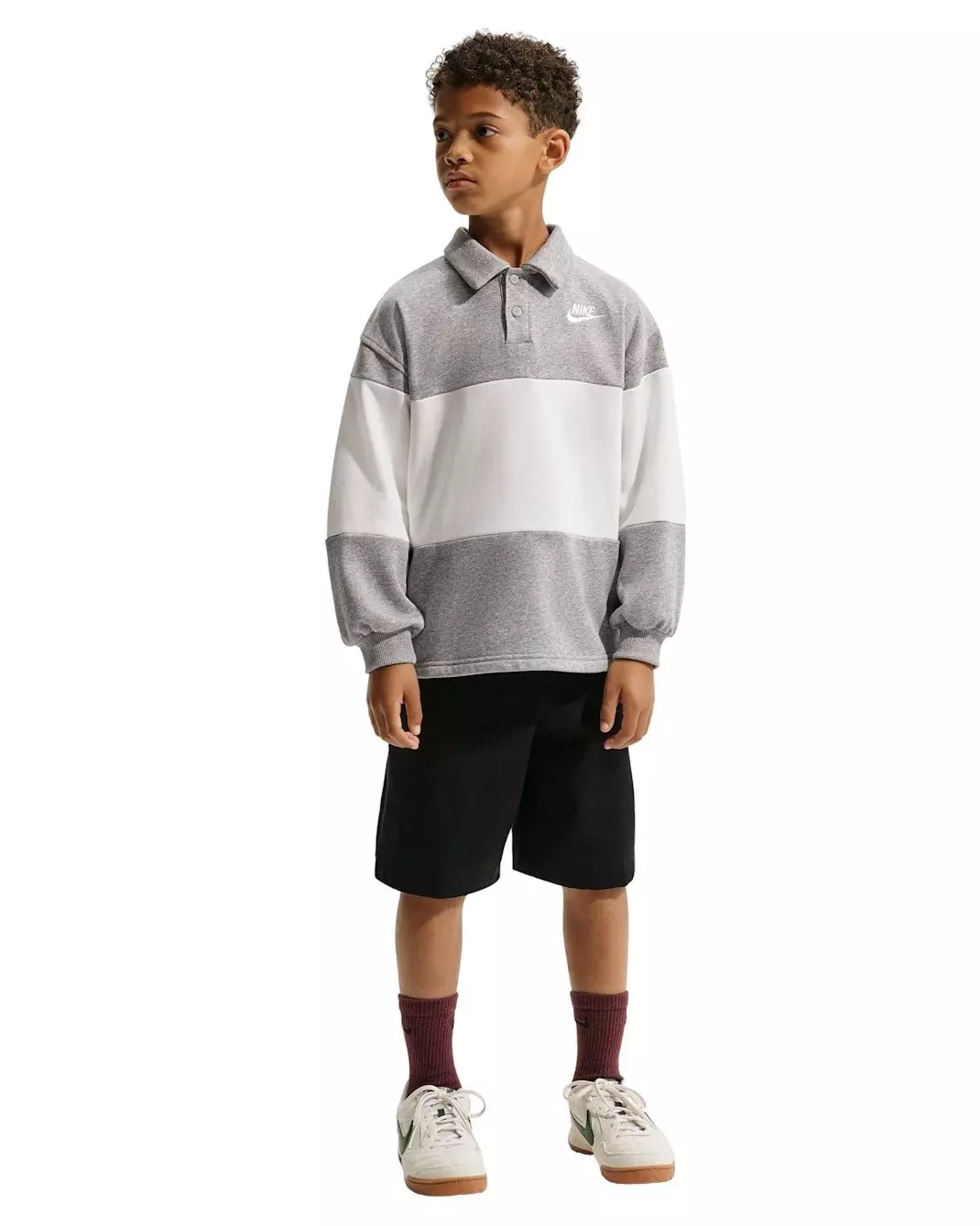 Nike Big Kids' Sportswear Club French Terry Rugby Shirt - Grey - GREY