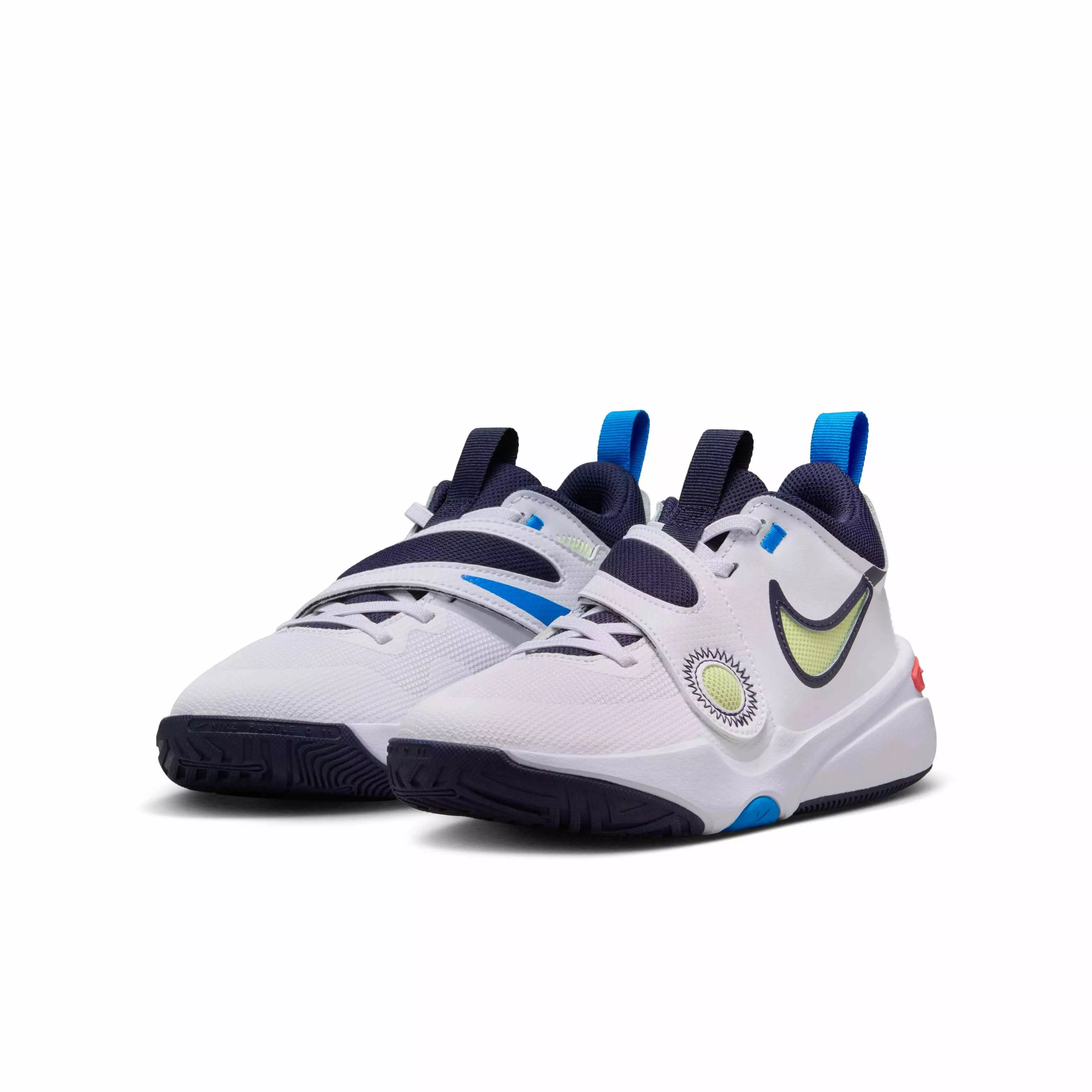 Nike Team Hustle D 11 "White/Crimson/Photo Blue/Lt Lemon Twist" Grade School Boys' Basketball Shoe - WHITE/CRIMSON/BLUE/LT LEMON