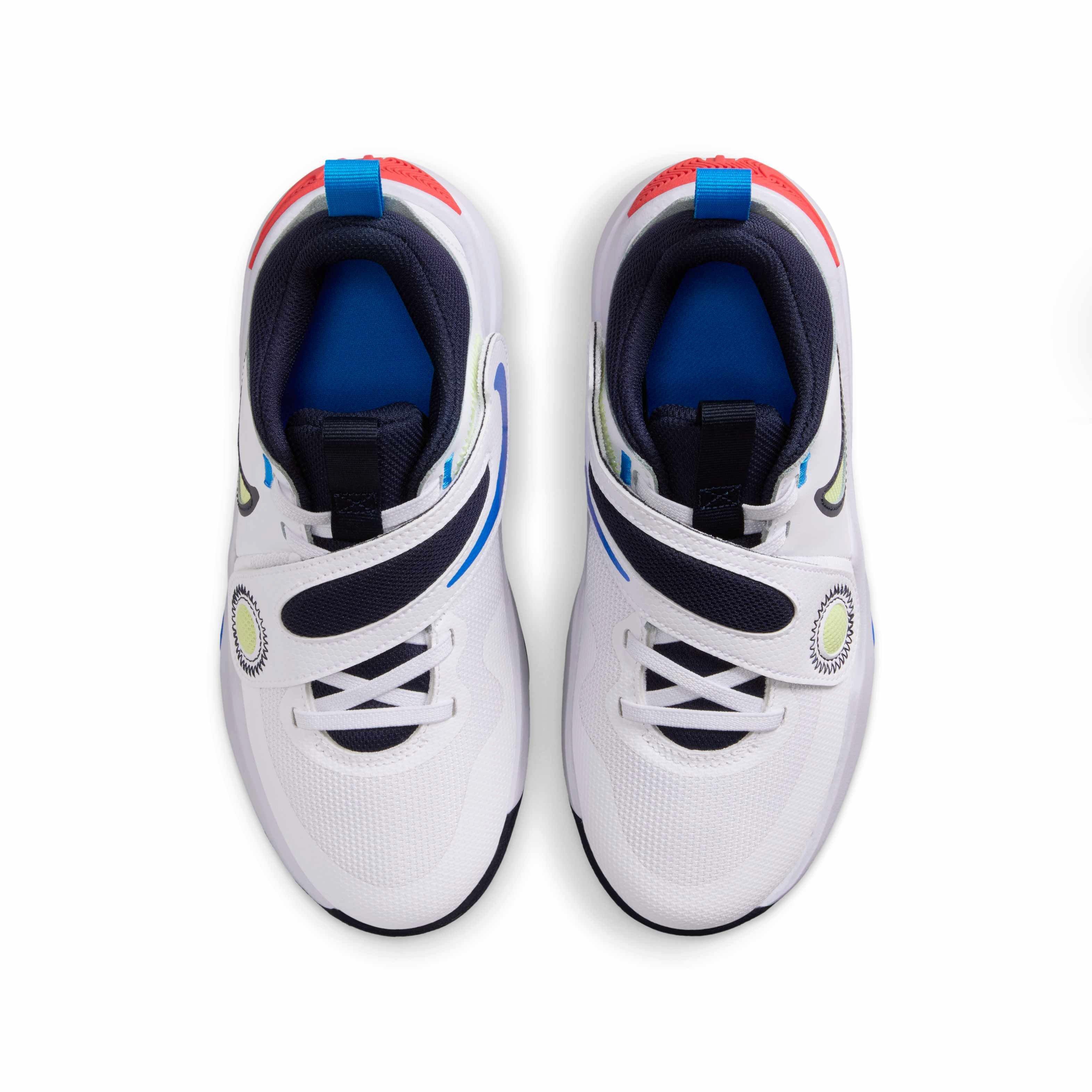 Nike Team Hustle D 11 Grade School Boys' "White/Crimson/Photo Blue/Lt Lemon Twist" Basketball Shoe