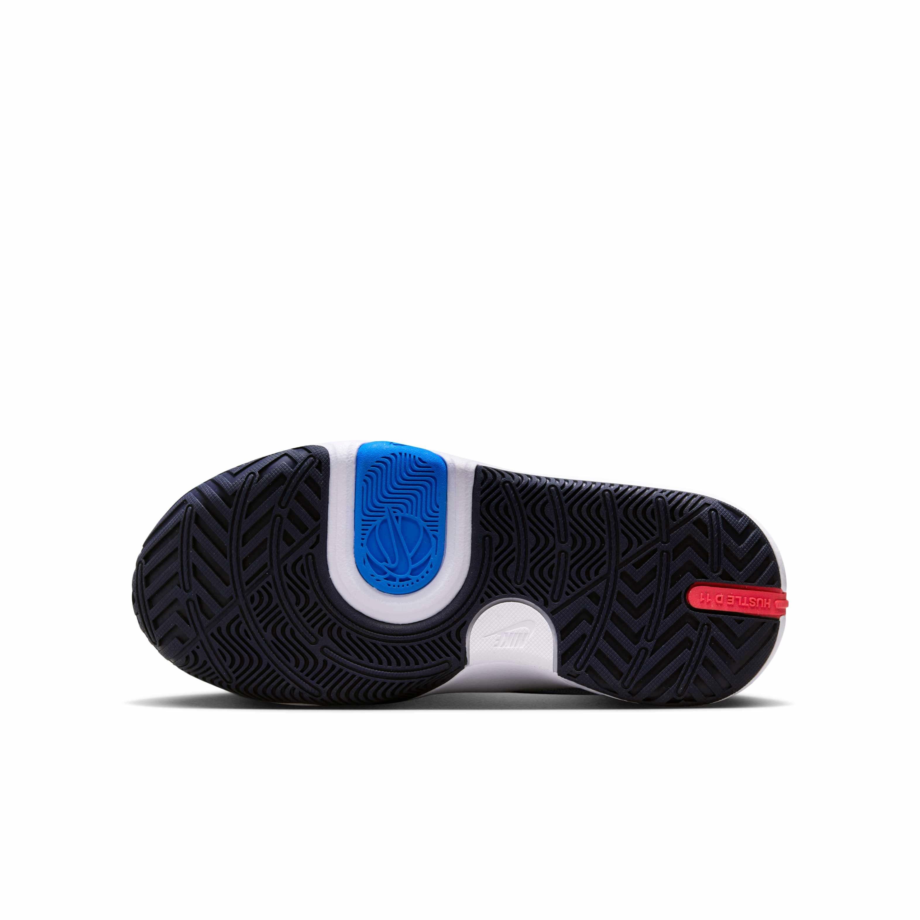 Nike Team Hustle D 11 Grade School Boys' "White/Crimson/Photo Blue/Lt Lemon Twist" Basketball Shoe