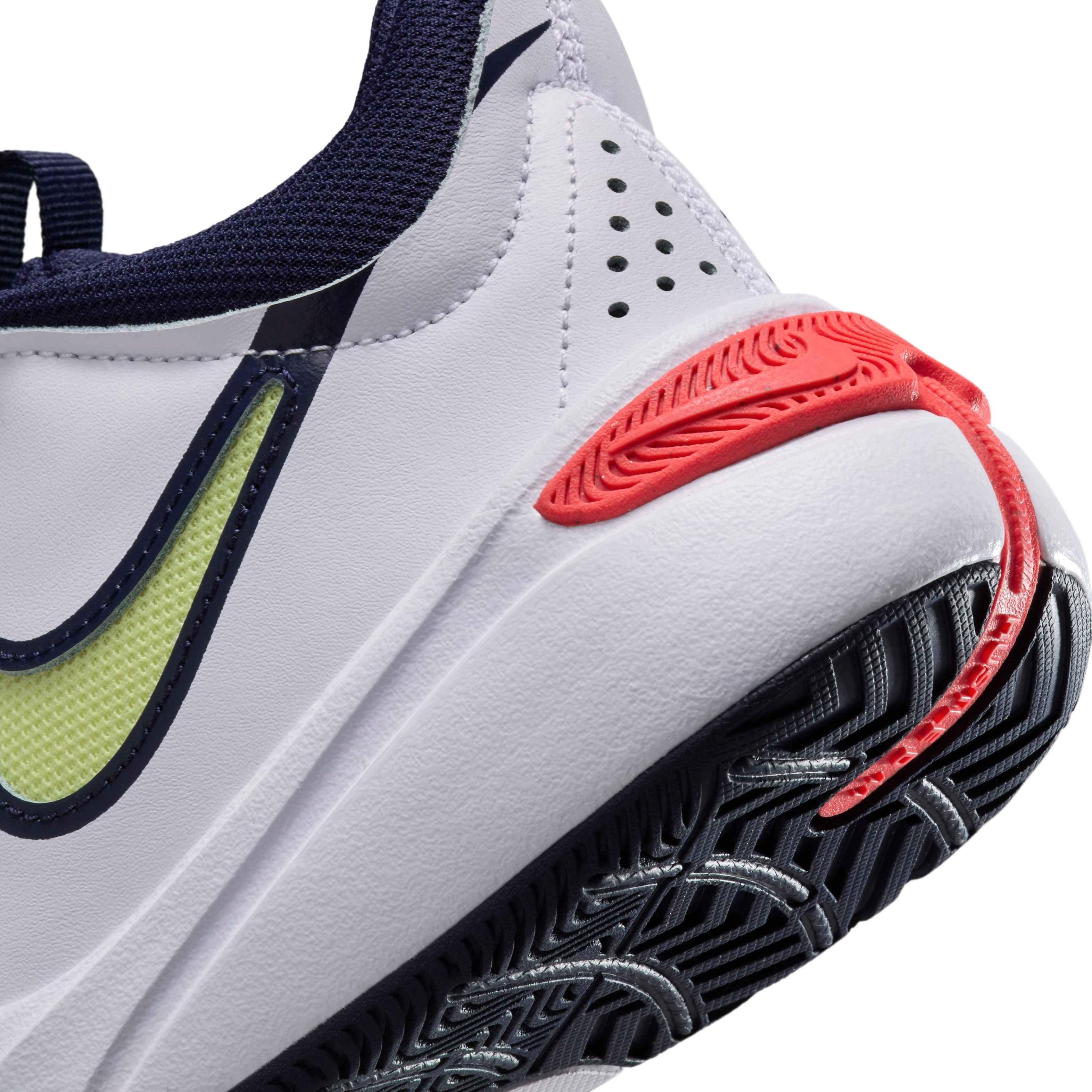 Nike Team Hustle D 11 Grade School Boys' "White/Crimson/Photo Blue/Lt Lemon Twist" Basketball Shoe