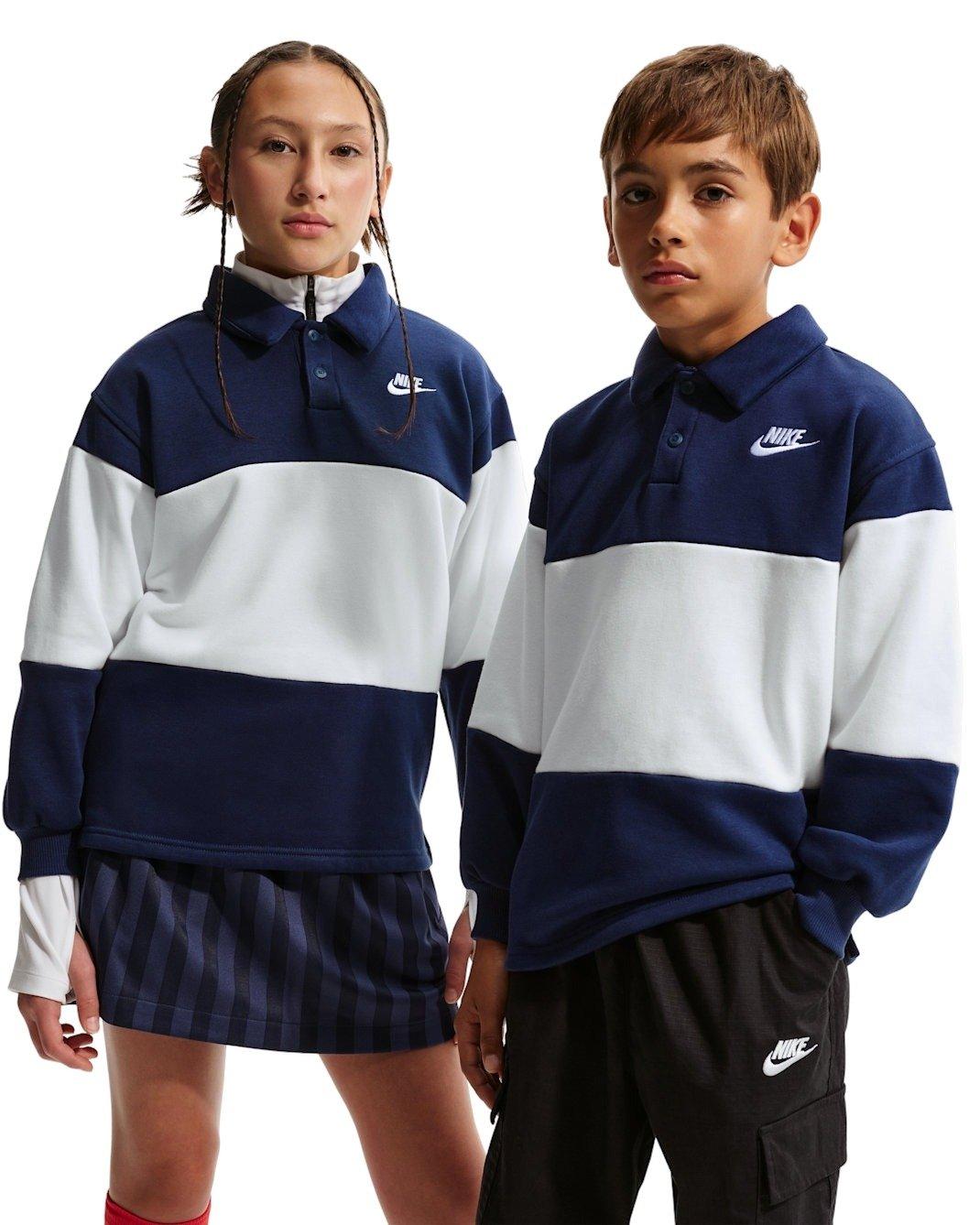 Nike Big Kids' Sportswear Club French Terry Rugby Shirt - Blue - BLUE Thumbnail View 1