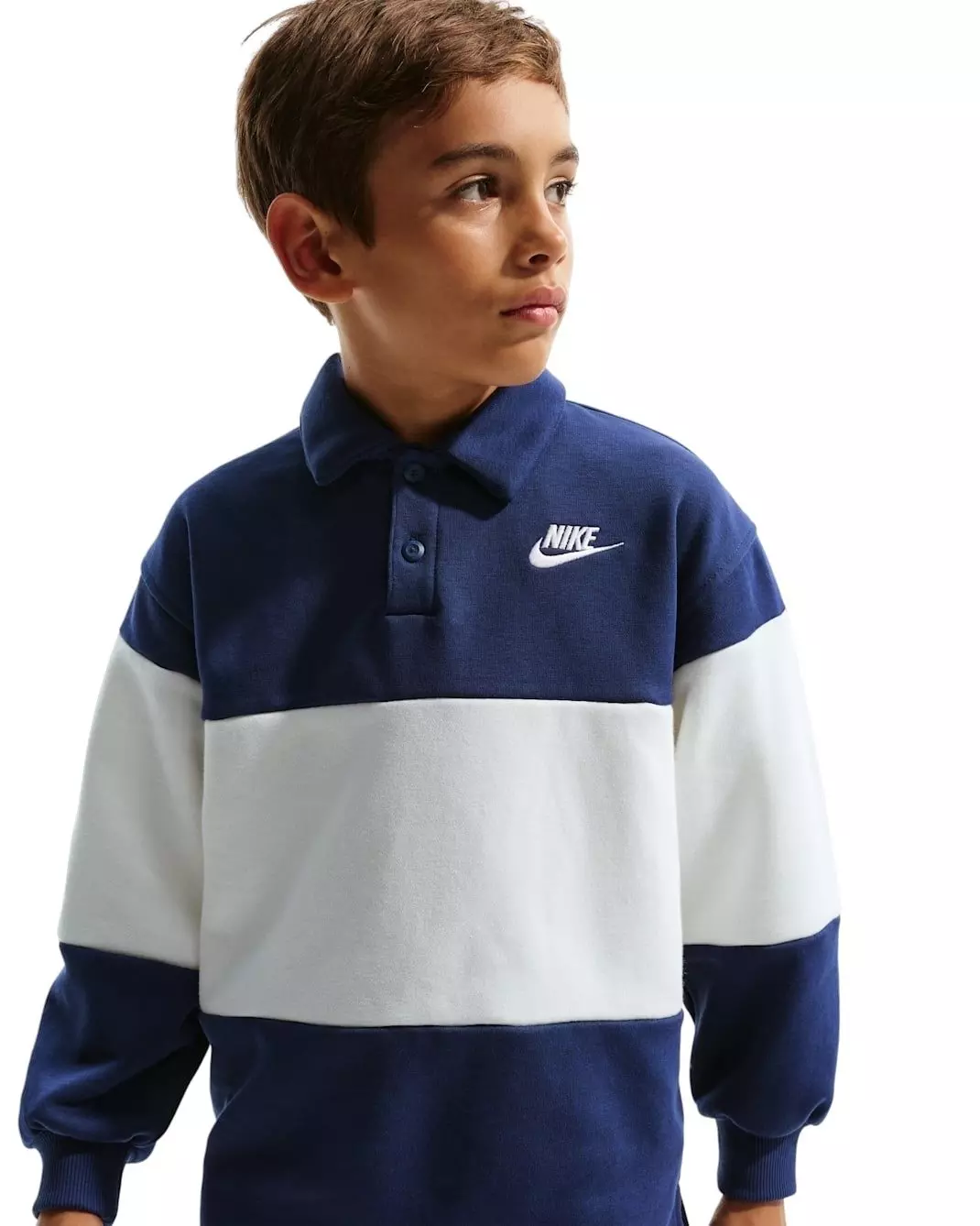 Nike Big Kids' Sportswear Club French Terry Rugby Shirt - Blue - BLUE