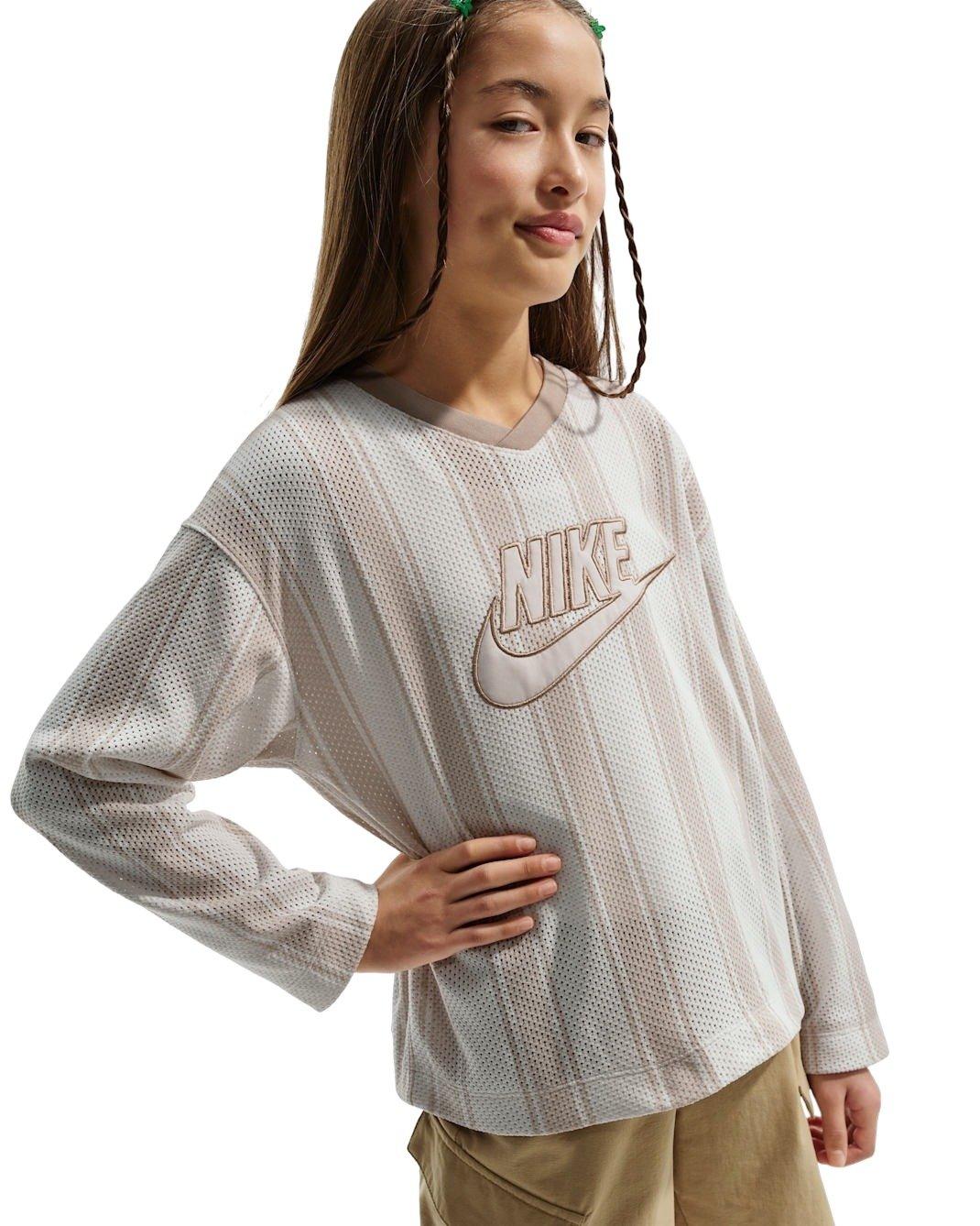 Nike Big Kids' Sportswear Collection Long-Sleeve Mesh Jersey - Brown - BROWN Thumbnail View 3