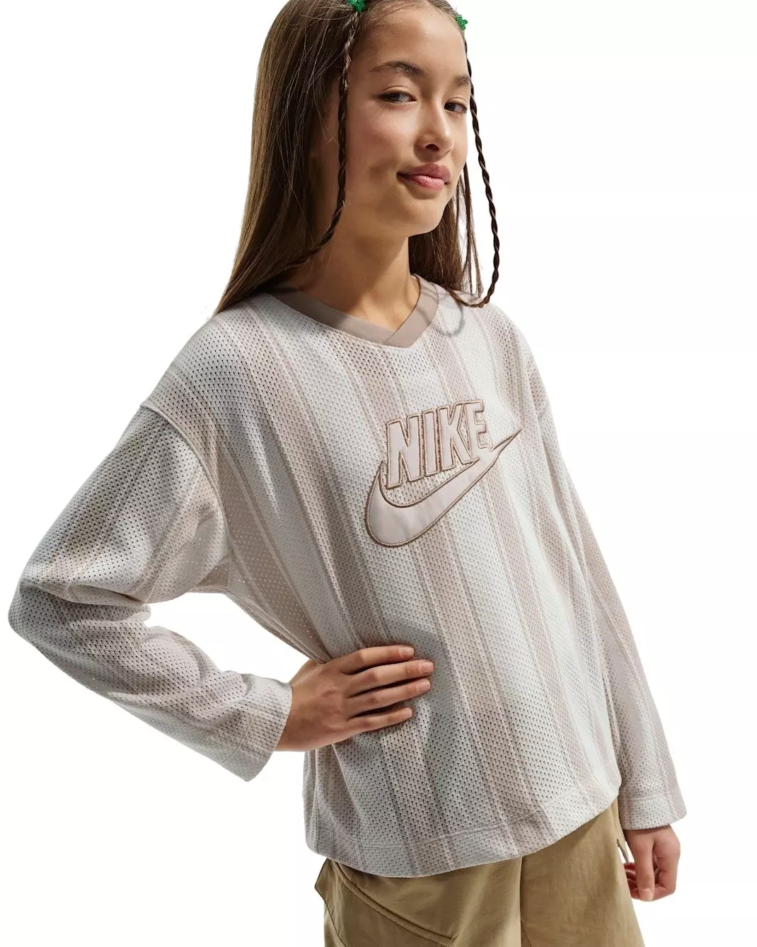 Nike Big Kids' Sportswear Collection Long-Sleeve Mesh Jersey - Brown - BROWN
