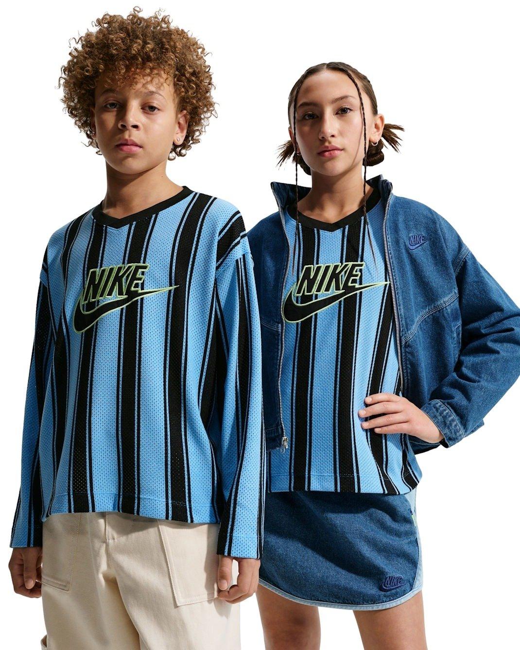 Nike Big Kids' Sportswear Collection Long-Sleeve Mesh Jersey - Blue - BLUE Thumbnail View 1