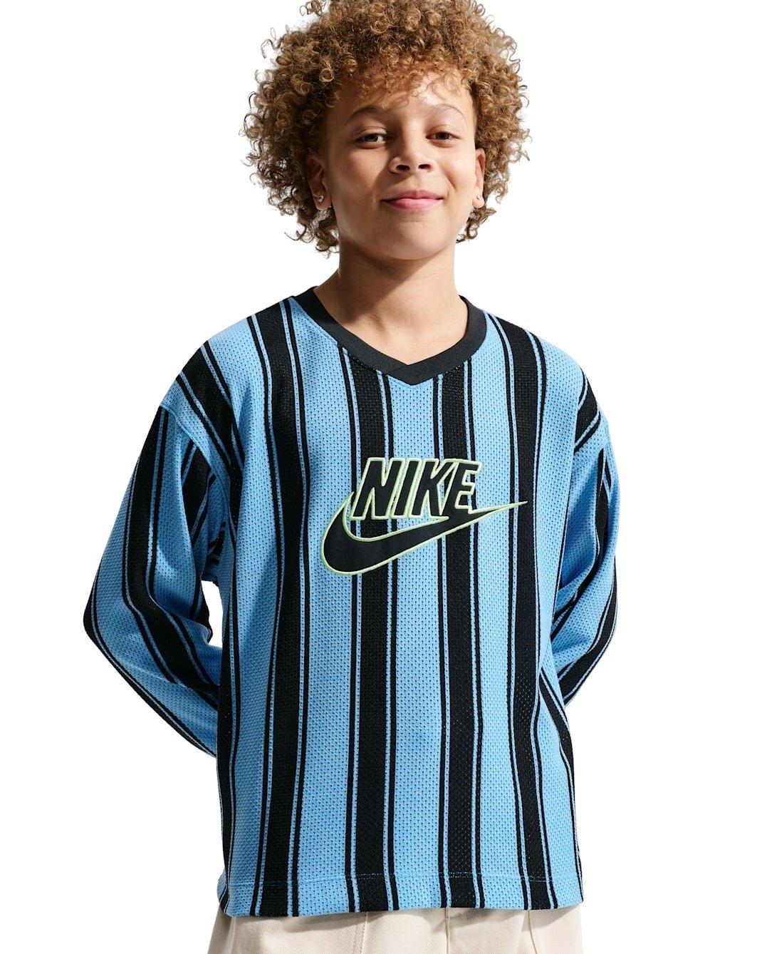 Nike Big Kids' Sportswear Collection Long-Sleeve Mesh Jersey - Blue - BLUE Thumbnail View 3