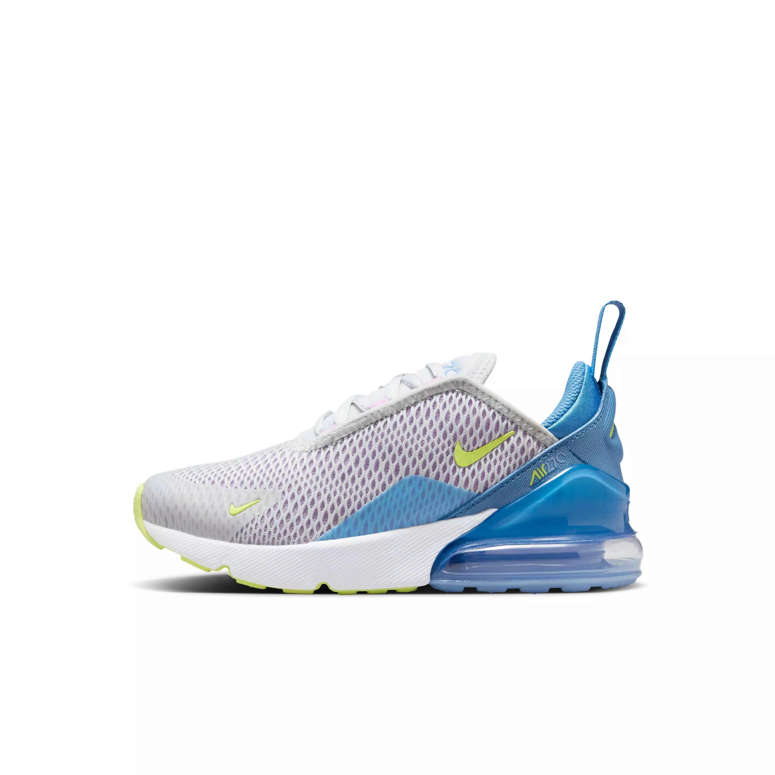 Nike Air Max 270 "Pure Platinum/Rush Fuchsia/Blue Beyond/Light Lemon Twist" Preschool Boys' Shoe - PLATINUM/FUCHSIA/BLUE/LT LEMON