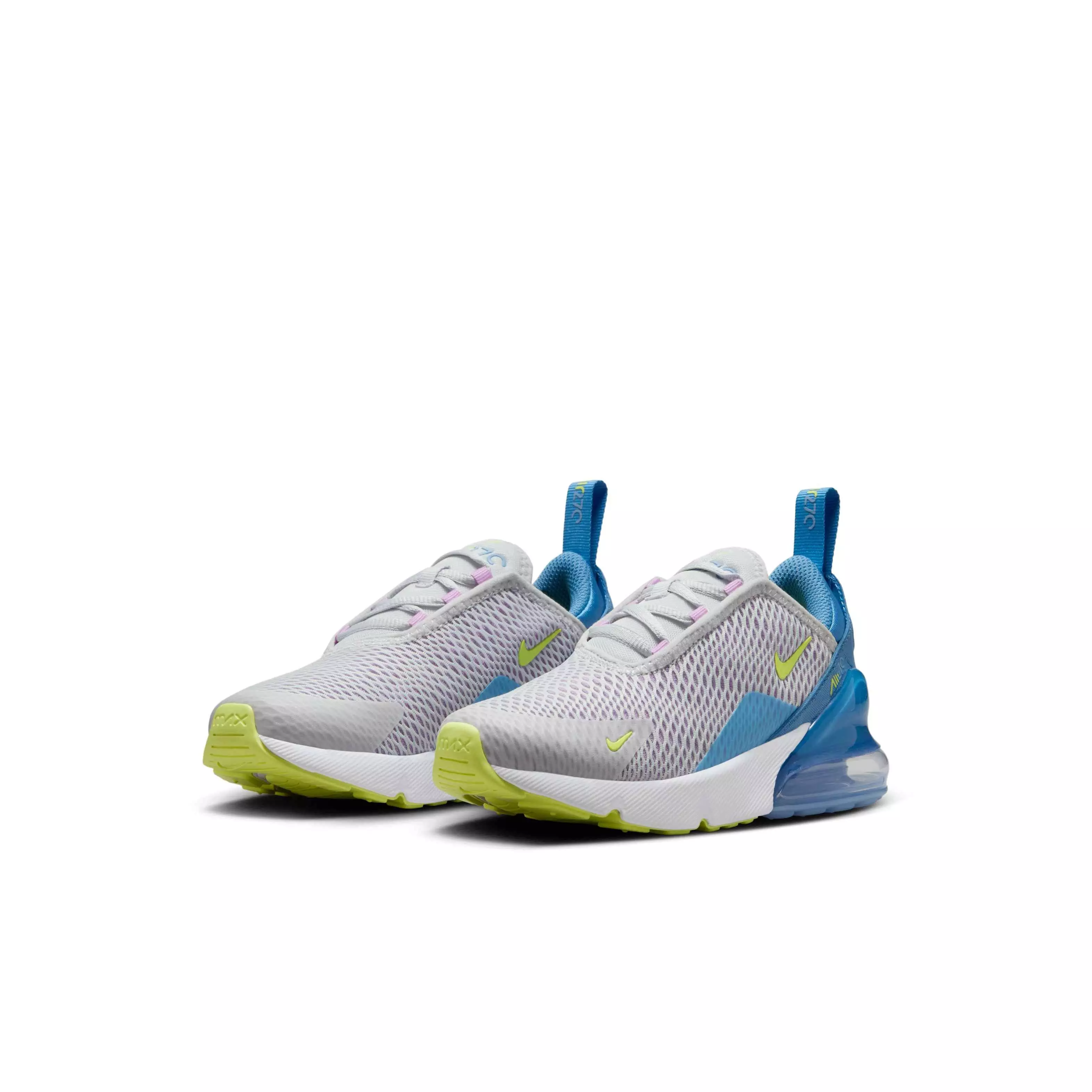 Nike Air Max 270 "Pure Platinum/Rush Fuchsia/Blue Beyond/Light Lemon Twist" Preschool Boys' Shoe - PLATINUM/FUCHSIA/BLUE/LT LEMON