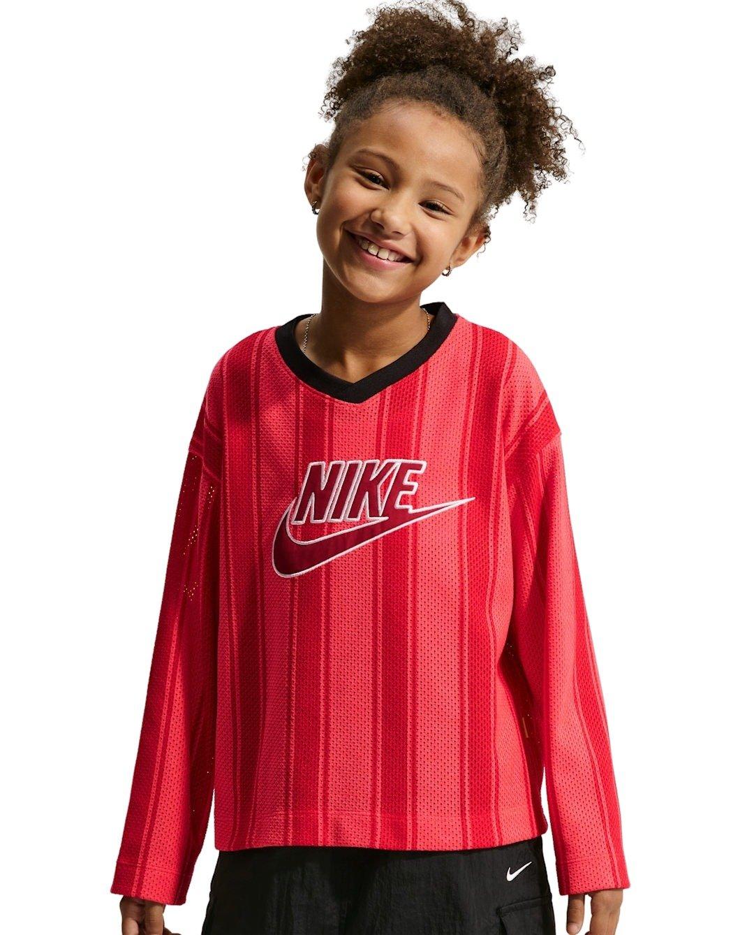 Nike Big Kids' Sportswear Collection Long-Sleeve Mesh Jersey - Red - RED Thumbnail View 3