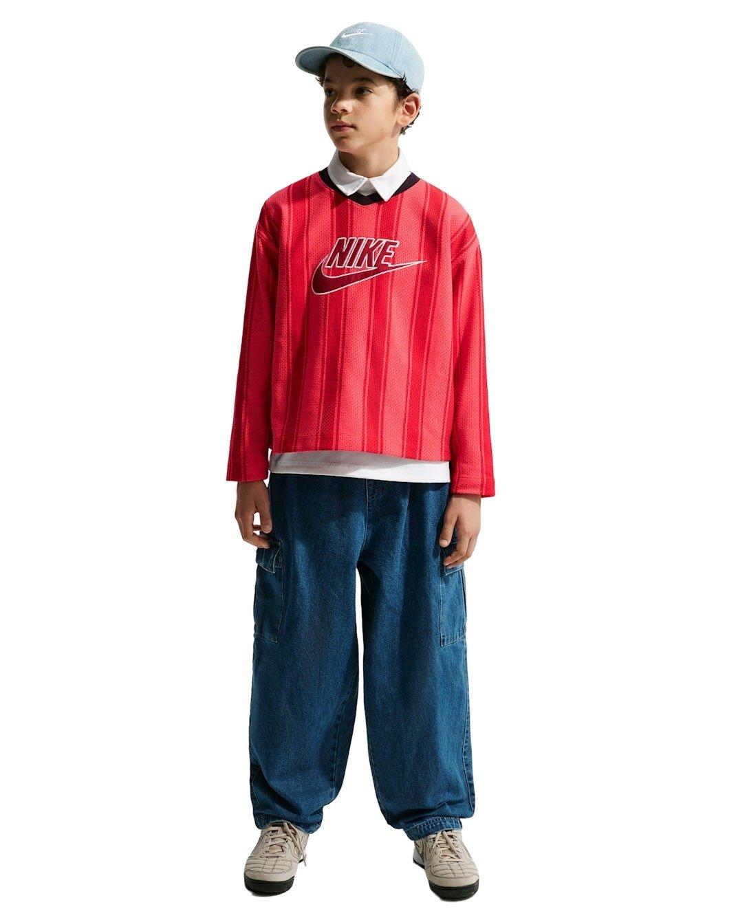Nike Big Kids' Sportswear Collection Long-Sleeve Mesh Jersey - Red - RED Thumbnail View 6
