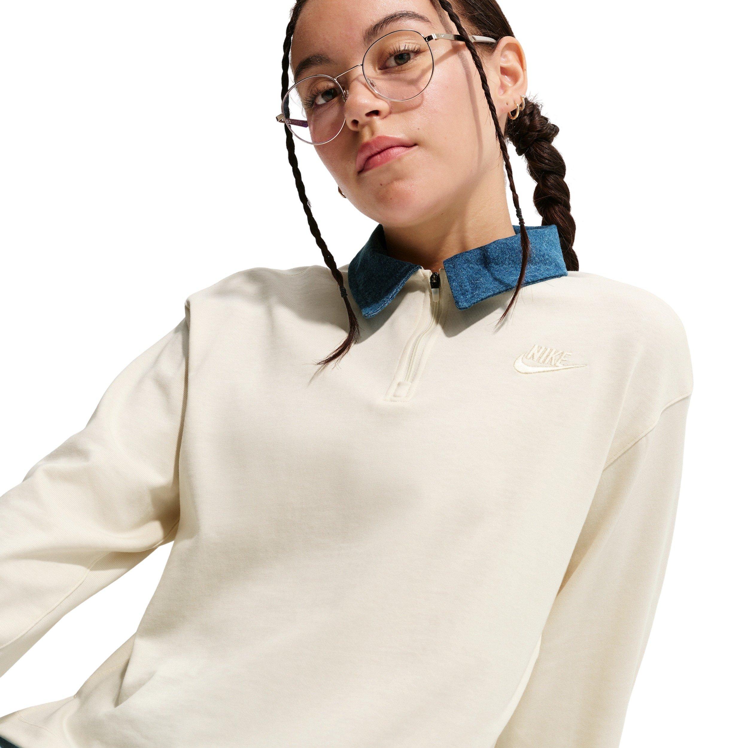 Nike Big Girls' Sportswear Collection Long-Sleeve Polo Top -Soft Pearl - SOFT PEARL Thumbnail View 3