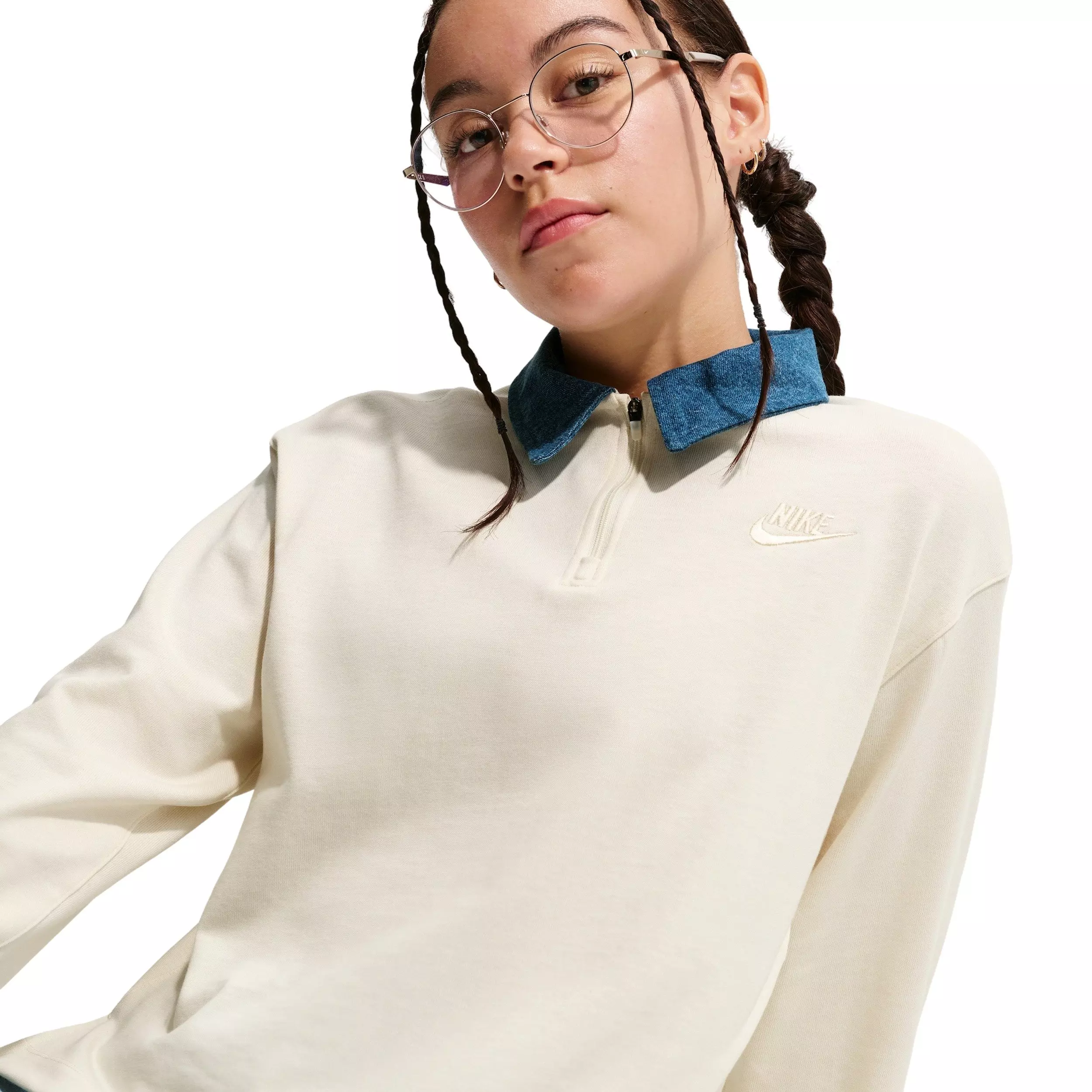 Nike Big Girls' Sportswear Collection Long-Sleeve Polo Top -Soft Pearl - SOFT PEARL