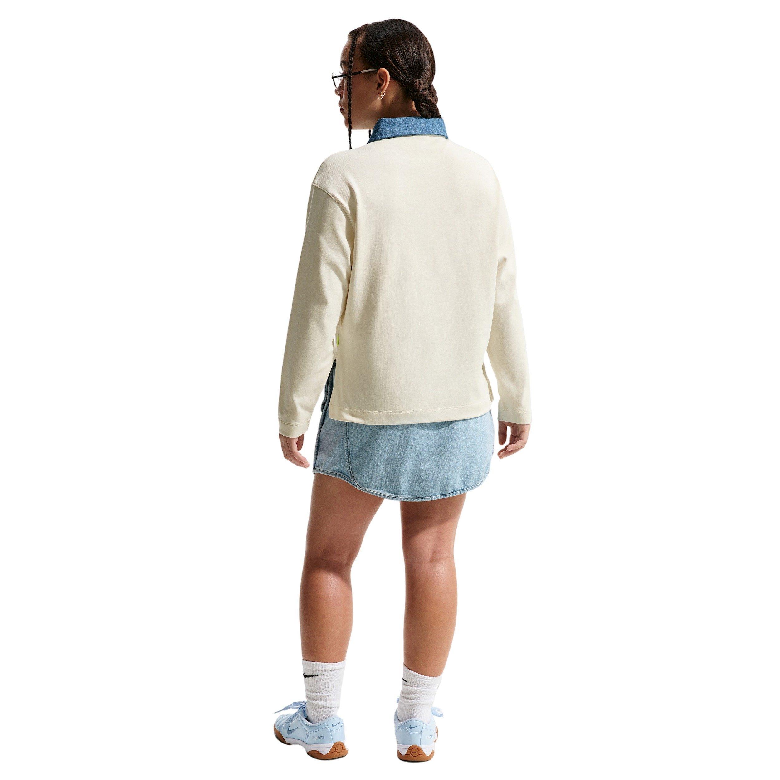 Nike Big Girls' Sportswear Collection Long-Sleeve Polo Top -Soft Pearl - SOFT PEARL Thumbnail View 5