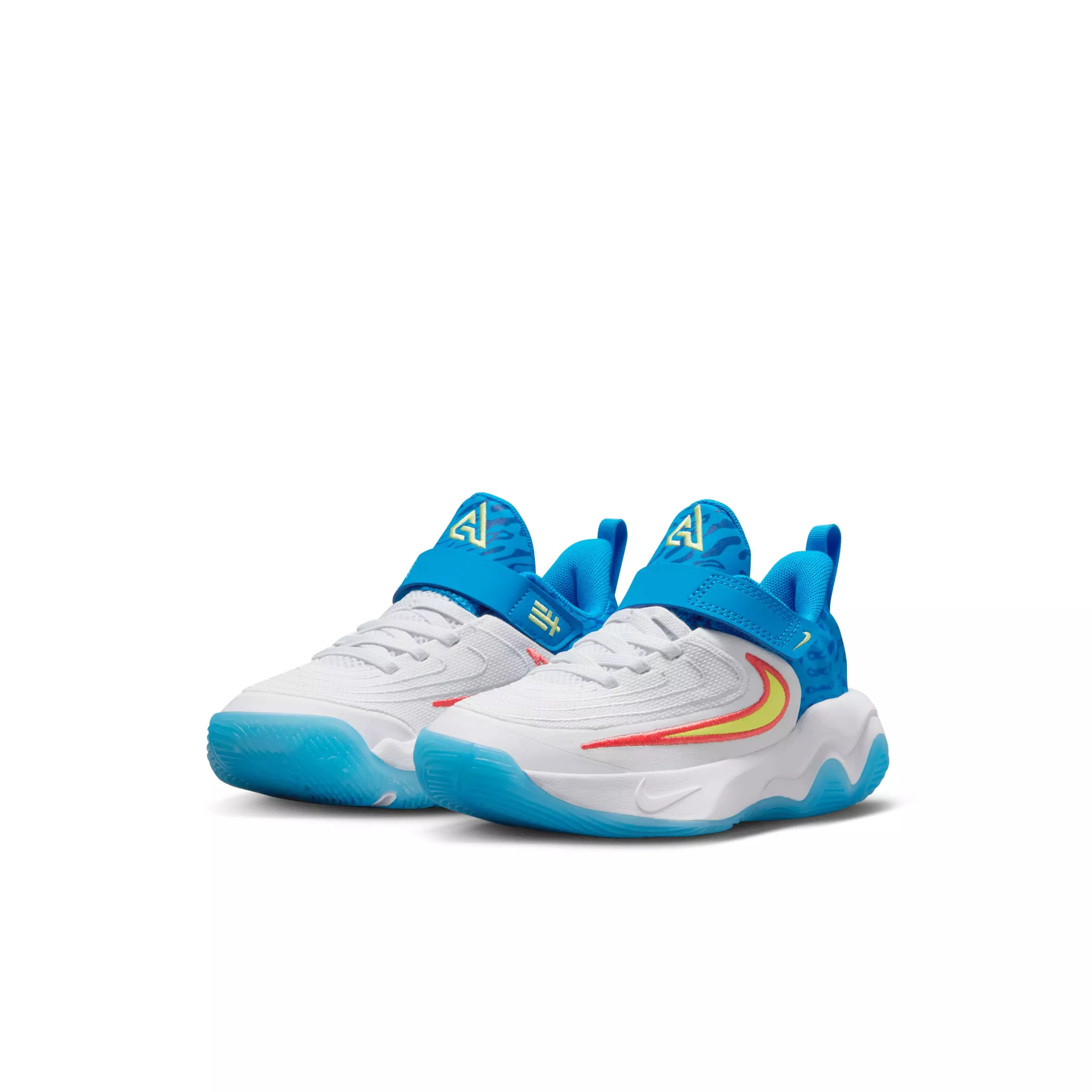 Nike Giannis Immortality 4 "White/Blue/Hyper Royal/Lt Lemon Twist" Preschool Boys' Basketball Shoe - WHITE/BLUE/ROYAL/LT LEMON