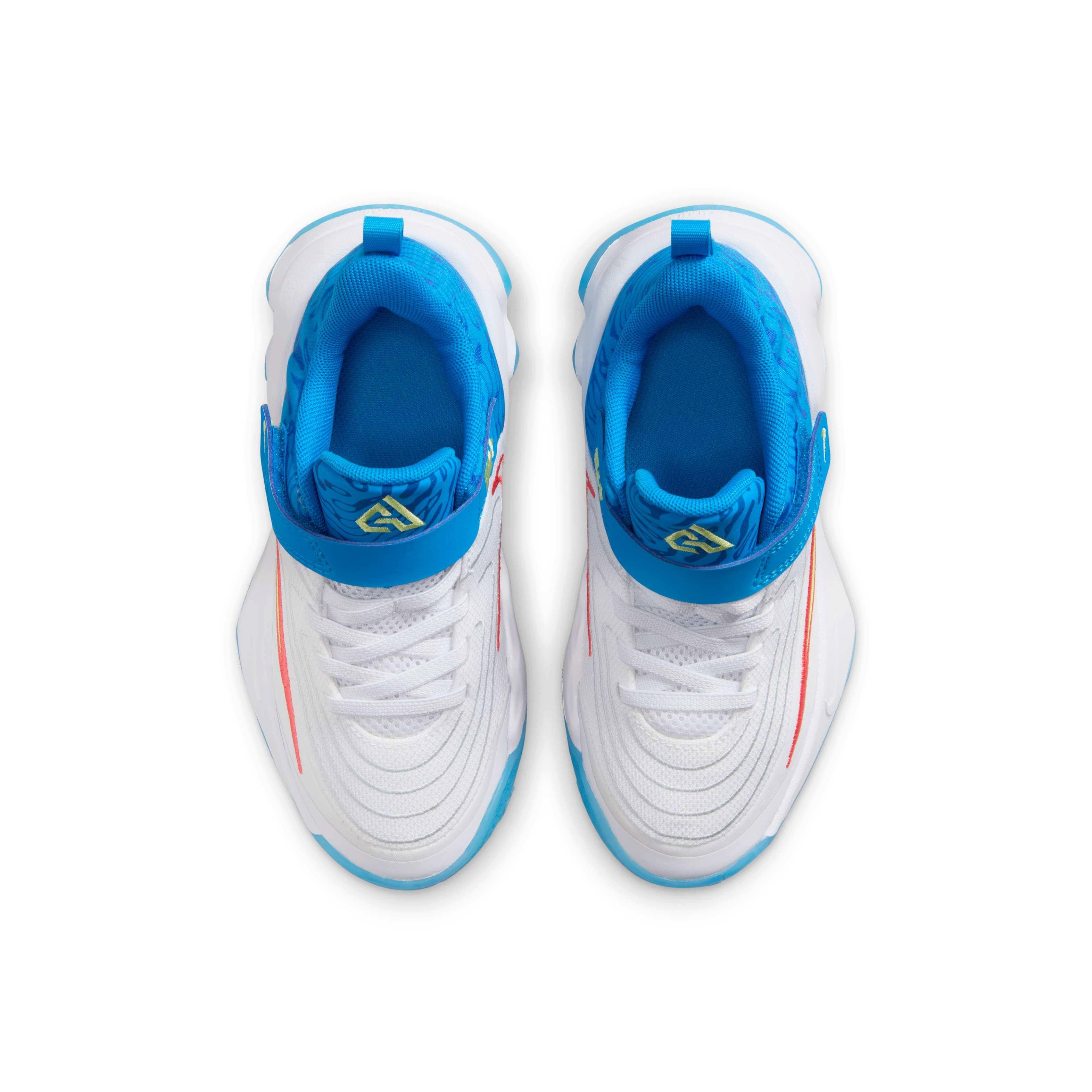 Nike Giannis Immortality 4 Preschool Boys' "White/Blue/Hyper Royal/Lt Lemon Twist" Basketball Shoe