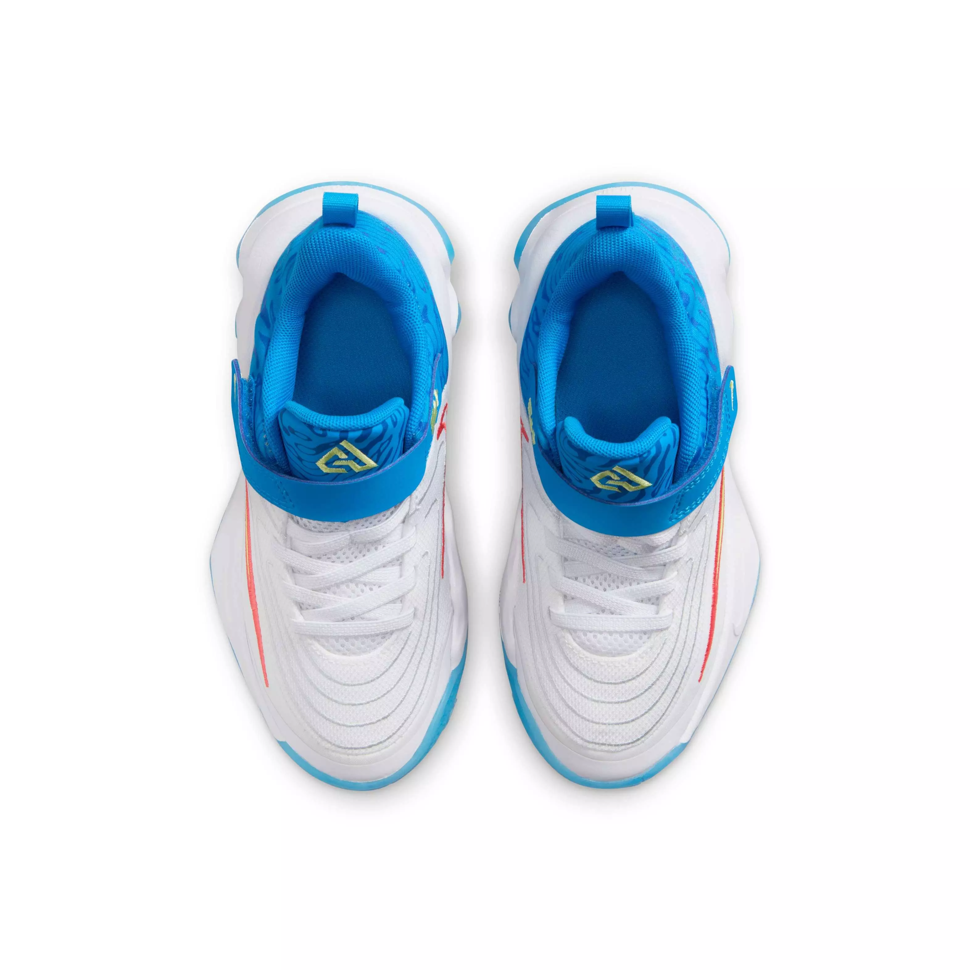 Nike Giannis Immortality 4 "White/Blue/Hyper Royal/Lt Lemon Twist" Preschool Boys' Basketball Shoe - WHITE/BLUE/ROYAL/LT LEMON