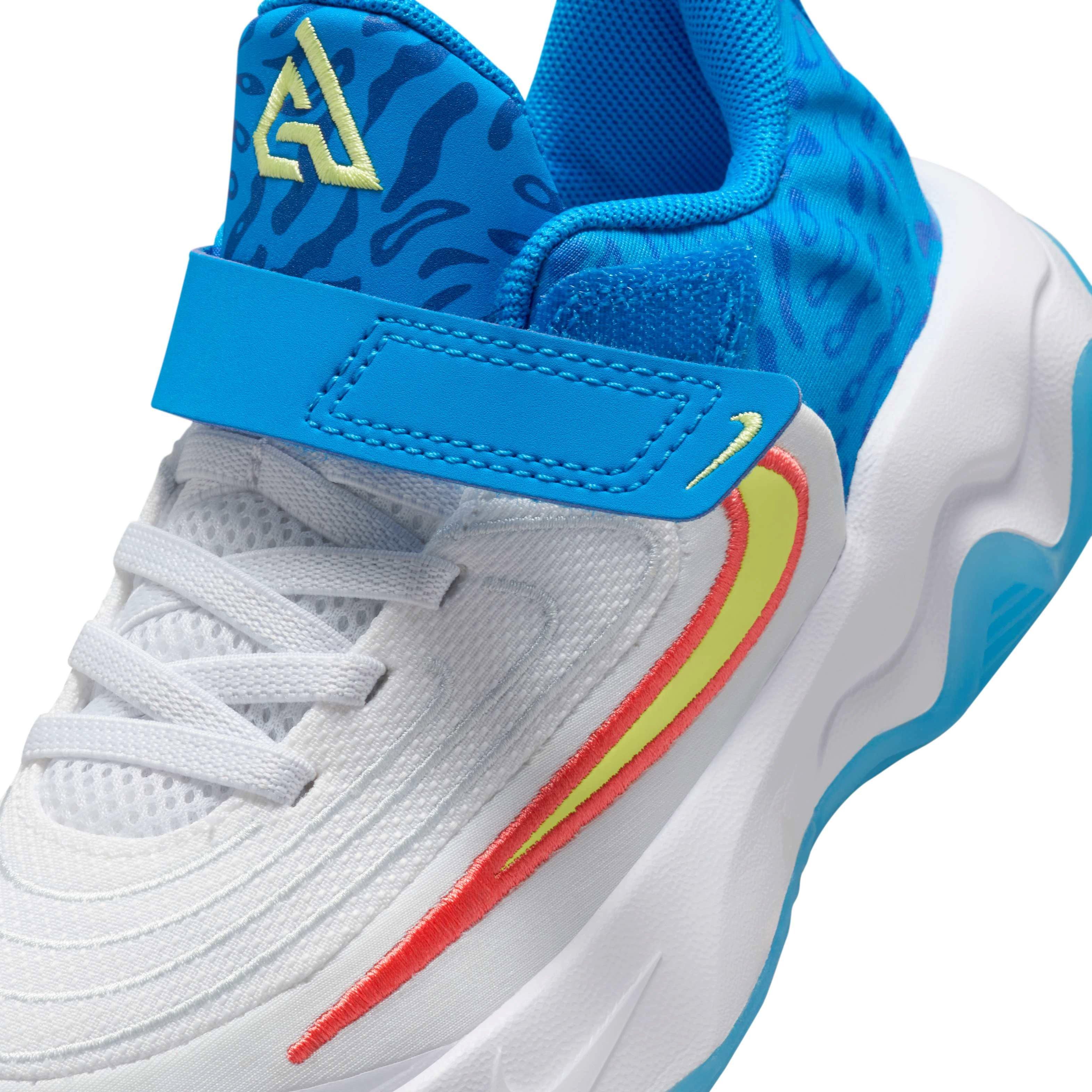 Nike Giannis Immortality 4 Preschool Boys' "White/Blue/Hyper Royal/Lt Lemon Twist" Basketball Shoe