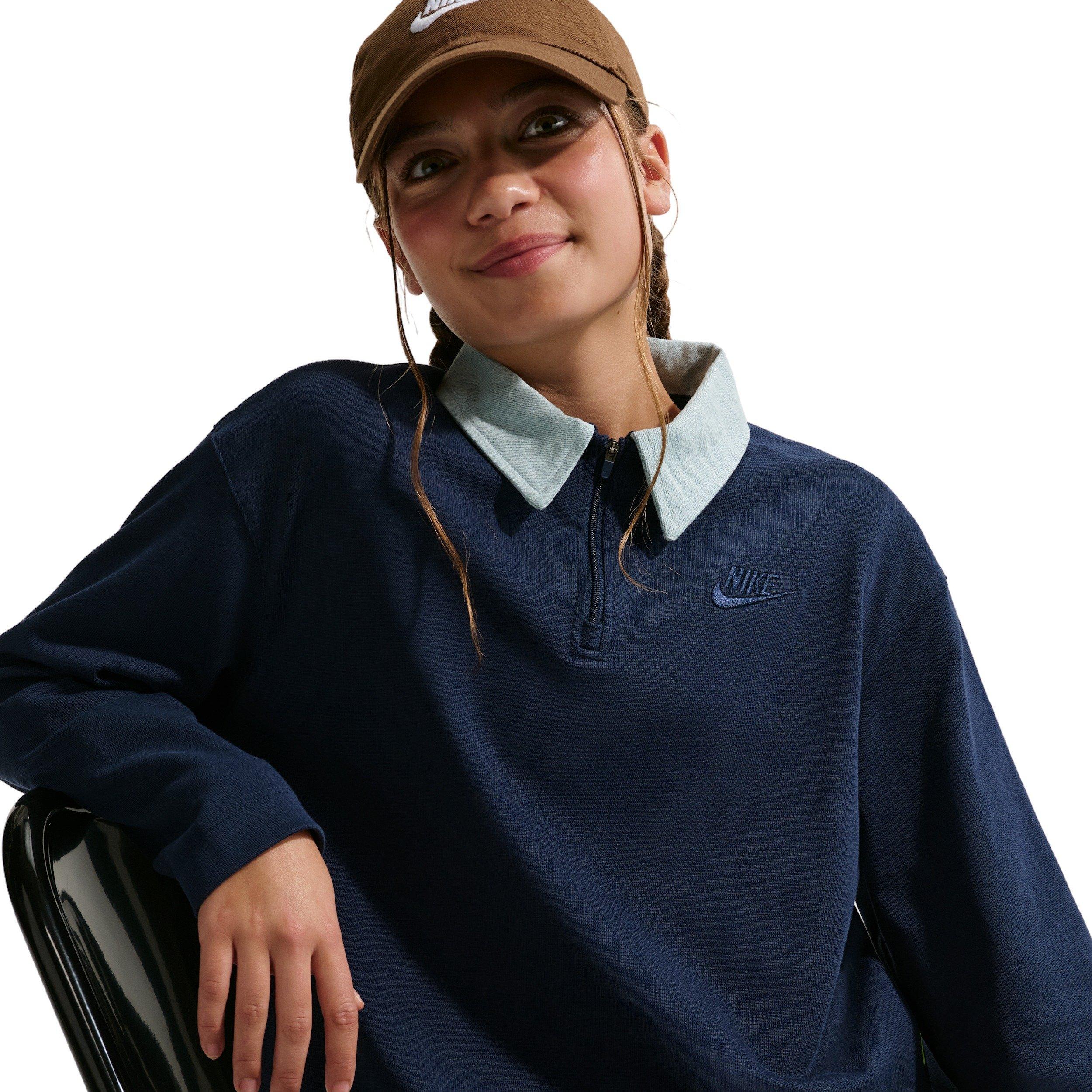 Nike Big Girls' Sportswear Collection Long-Sleeve Polo Top - Navy - NAVY Thumbnail View 3