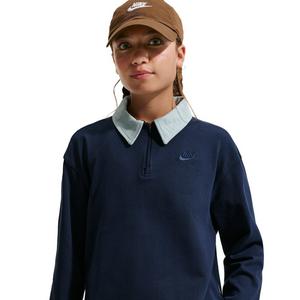 Nike Big Girls' Sportswear Collection Long-Sleeve Polo Top -Navy