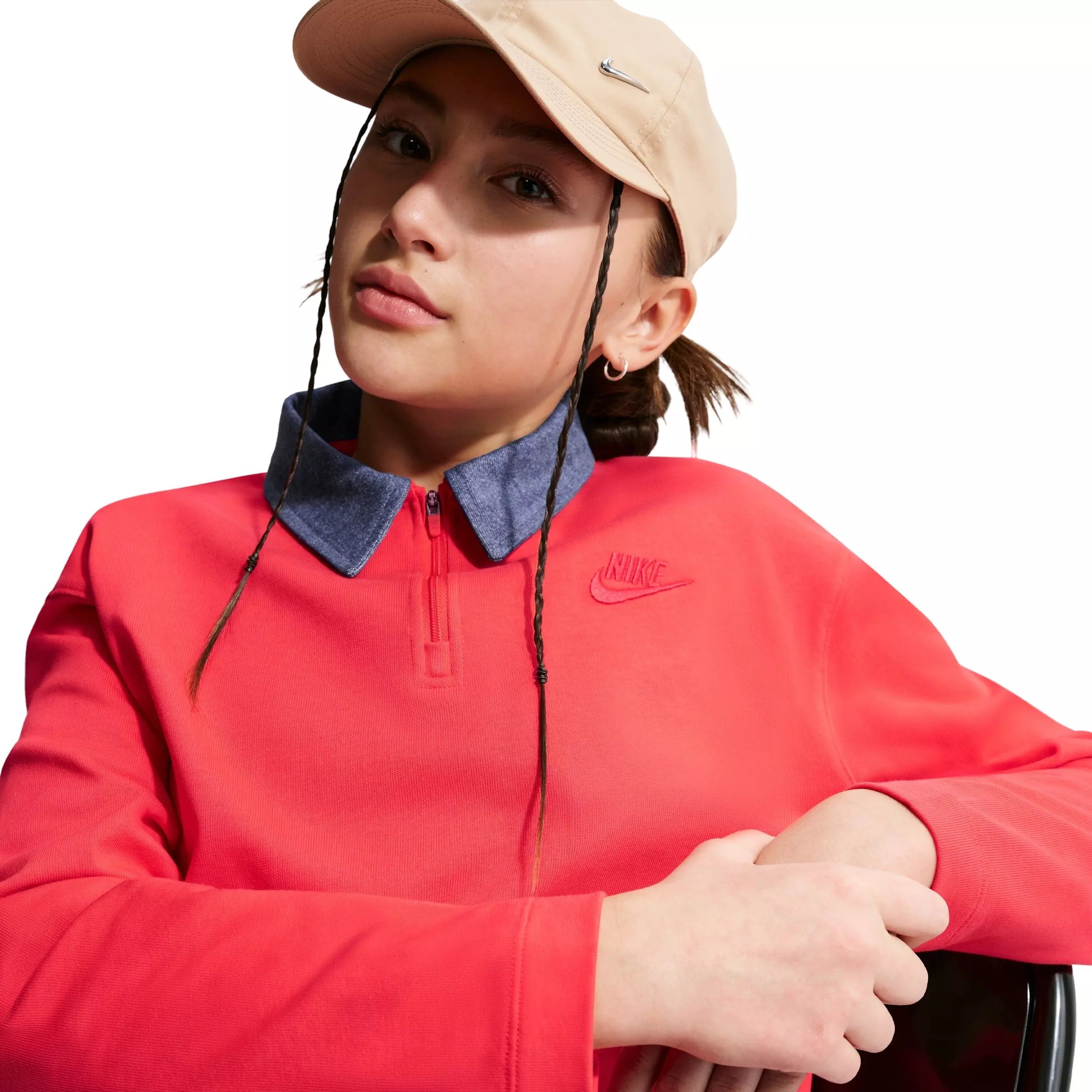 Nike Big Girls' Sportswear Collection Long-Sleeve Polo Top -Red - RED