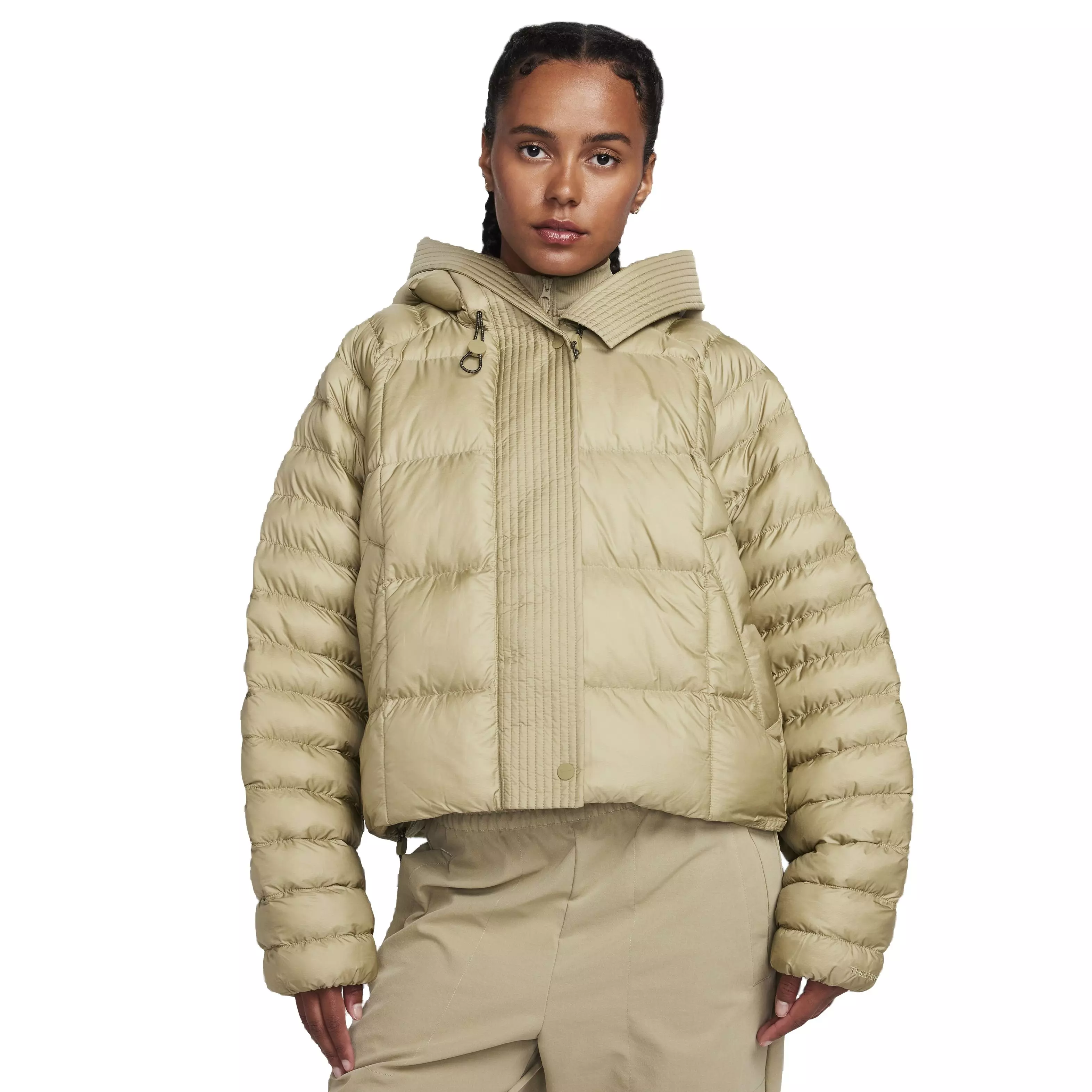 Nike Women's Sportswear Swoosh Puffer PrimaLoft Therma-FIT Oversized Hooded Jacket - NEUTRAL OLIVE