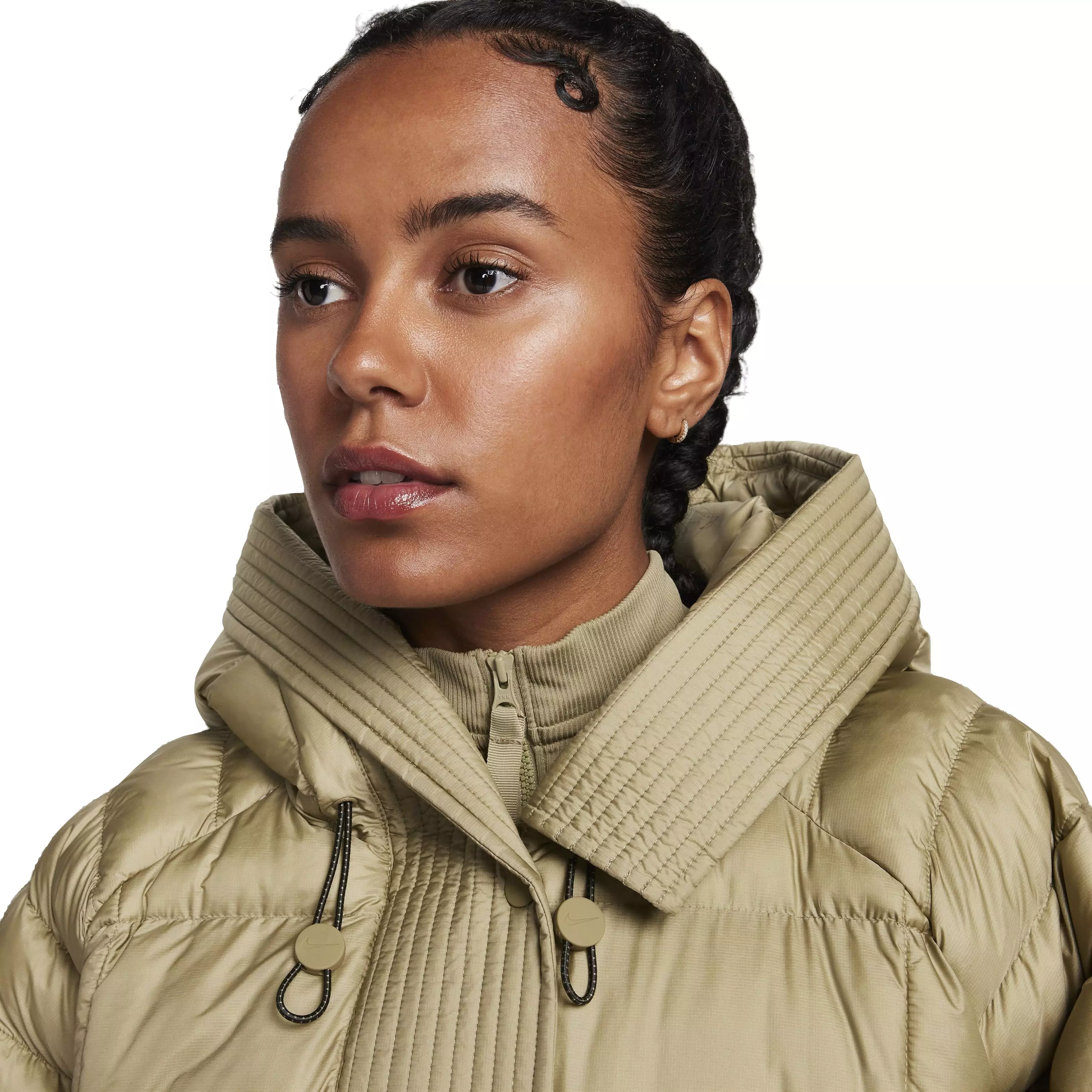 Nike Women's Sportswear Swoosh Puffer PrimaLoft Therma-FIT Oversized Hooded Jacket - NEUTRAL OLIVE