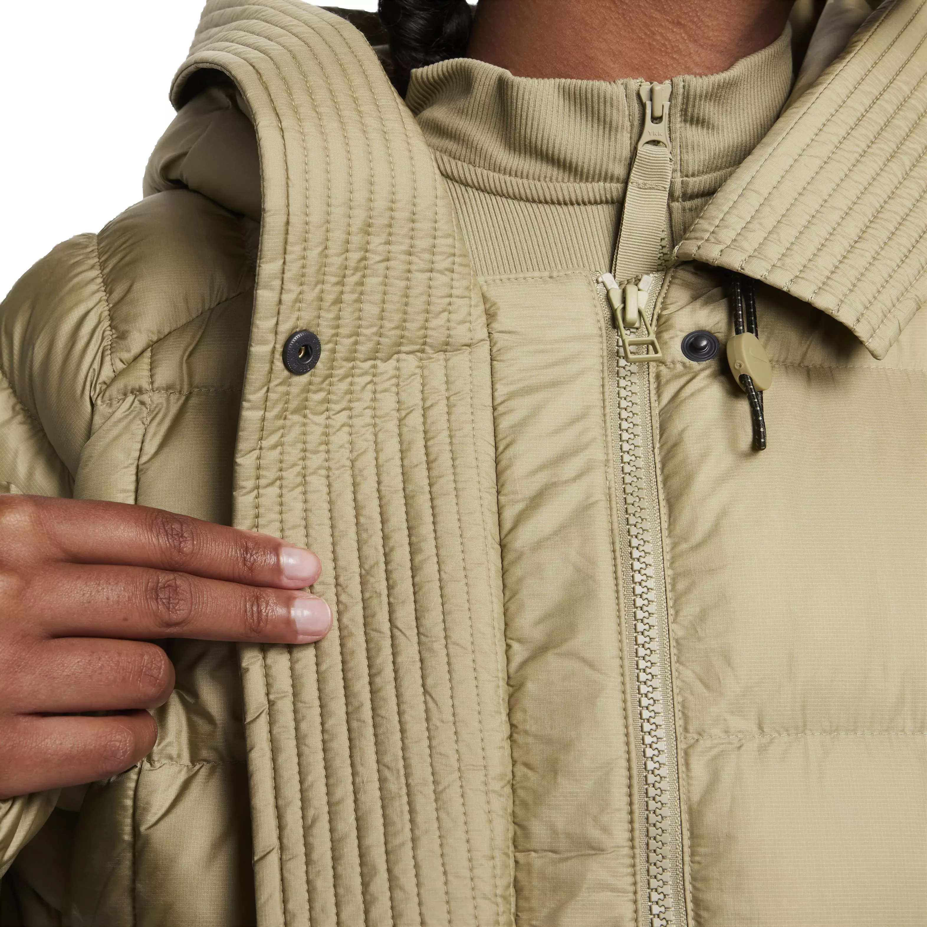 Nike Women's Sportswear Swoosh Puffer PrimaLoft Therma-FIT Oversized Hooded Jacket - NEUTRAL OLIVE