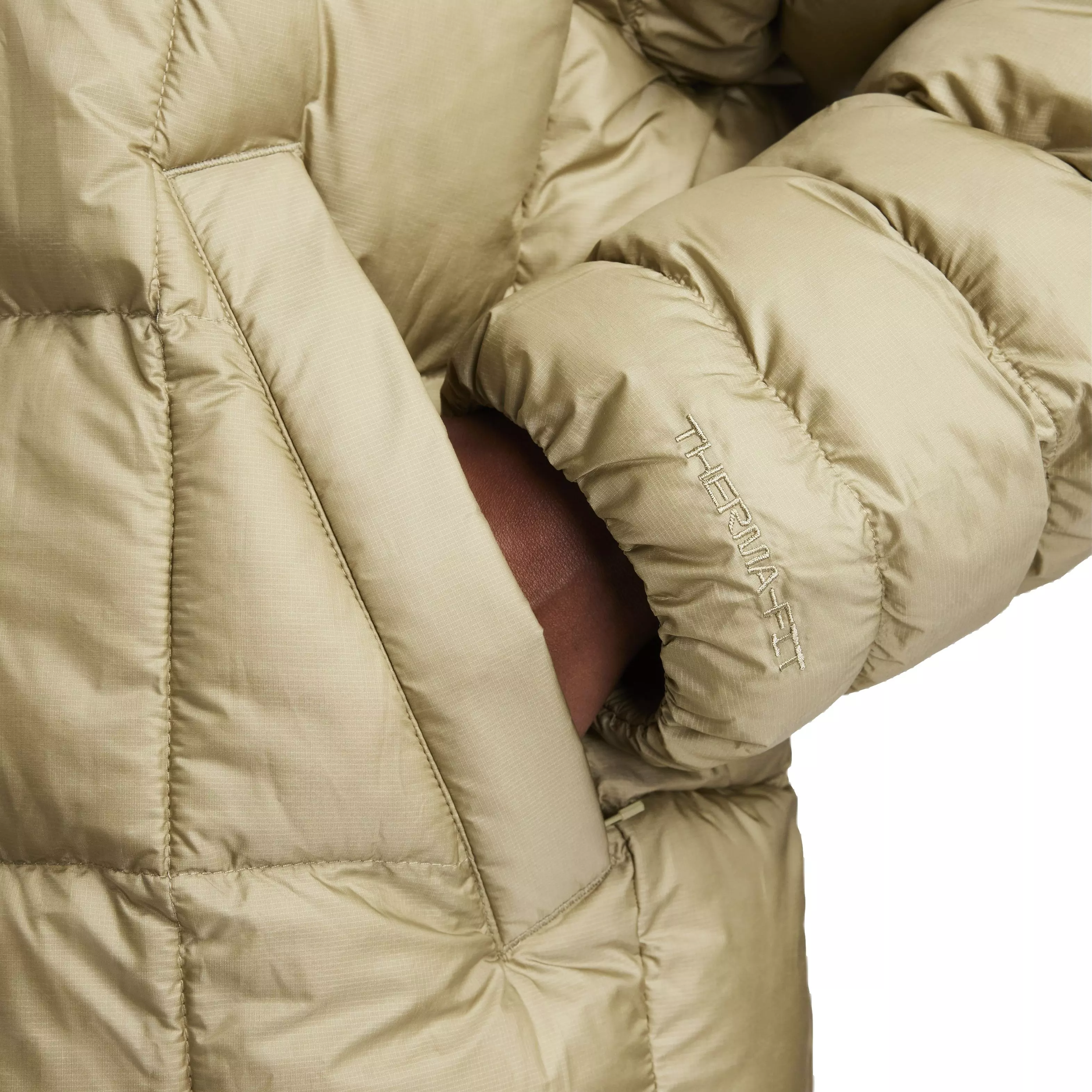 Nike Women's Sportswear Swoosh Puffer PrimaLoft Therma-FIT Oversized Hooded Jacket - NEUTRAL OLIVE