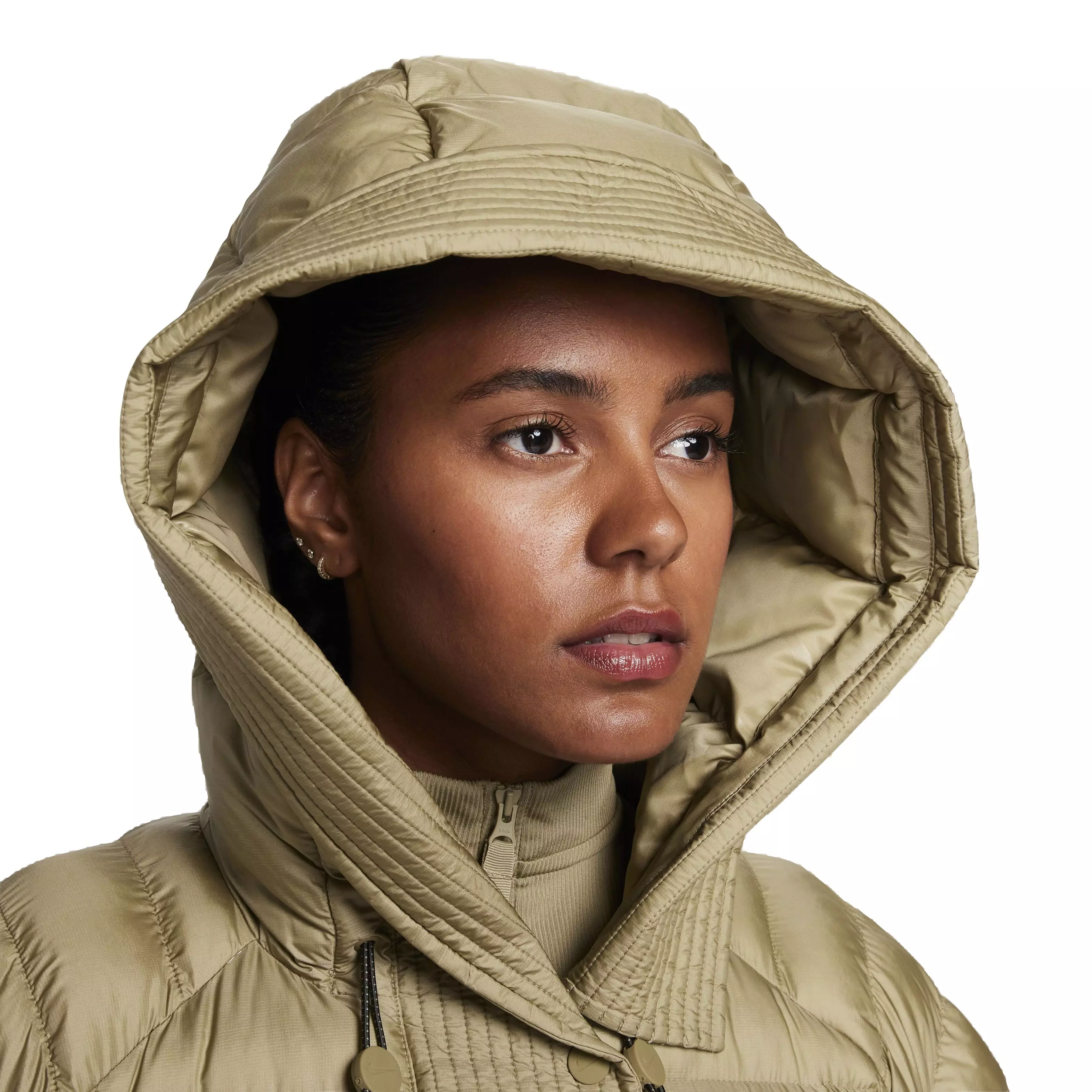 Nike Women's Sportswear Swoosh Puffer PrimaLoft Therma-FIT Oversized Hooded Jacket - NEUTRAL OLIVE