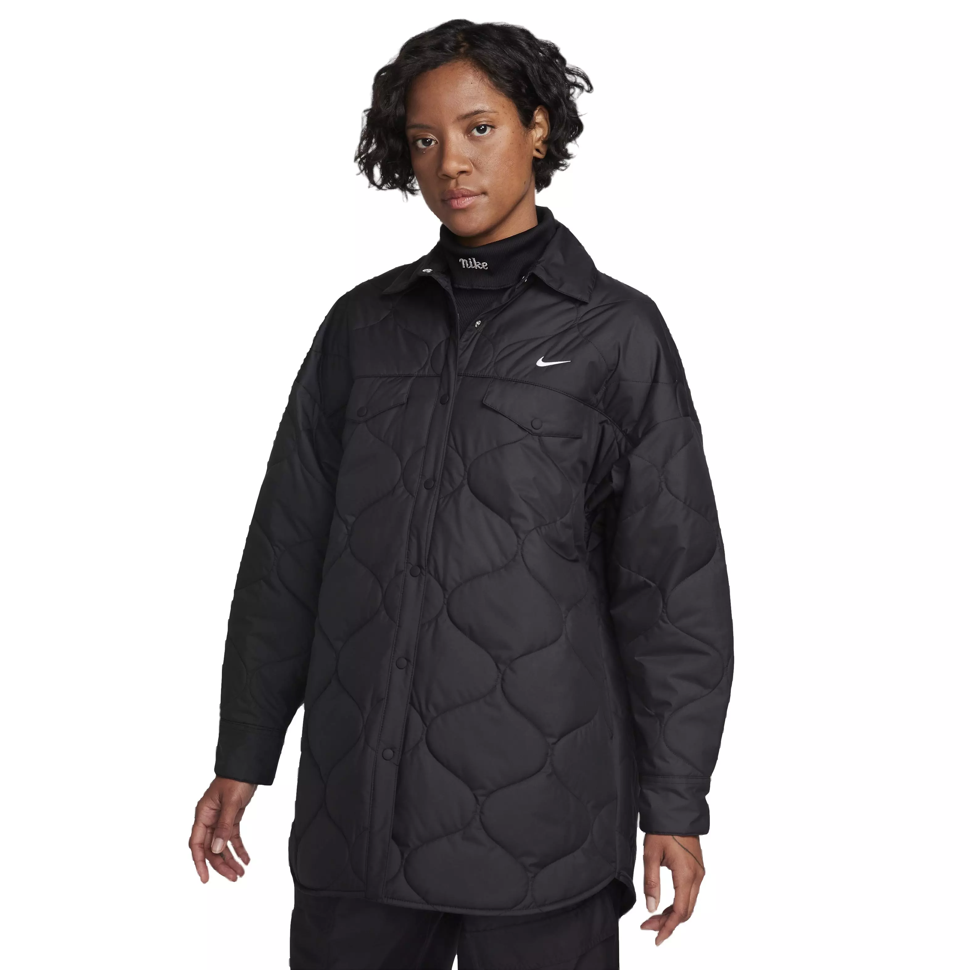 Nike Women's Sportswear Essential Quilted Standard Trench - BLACK