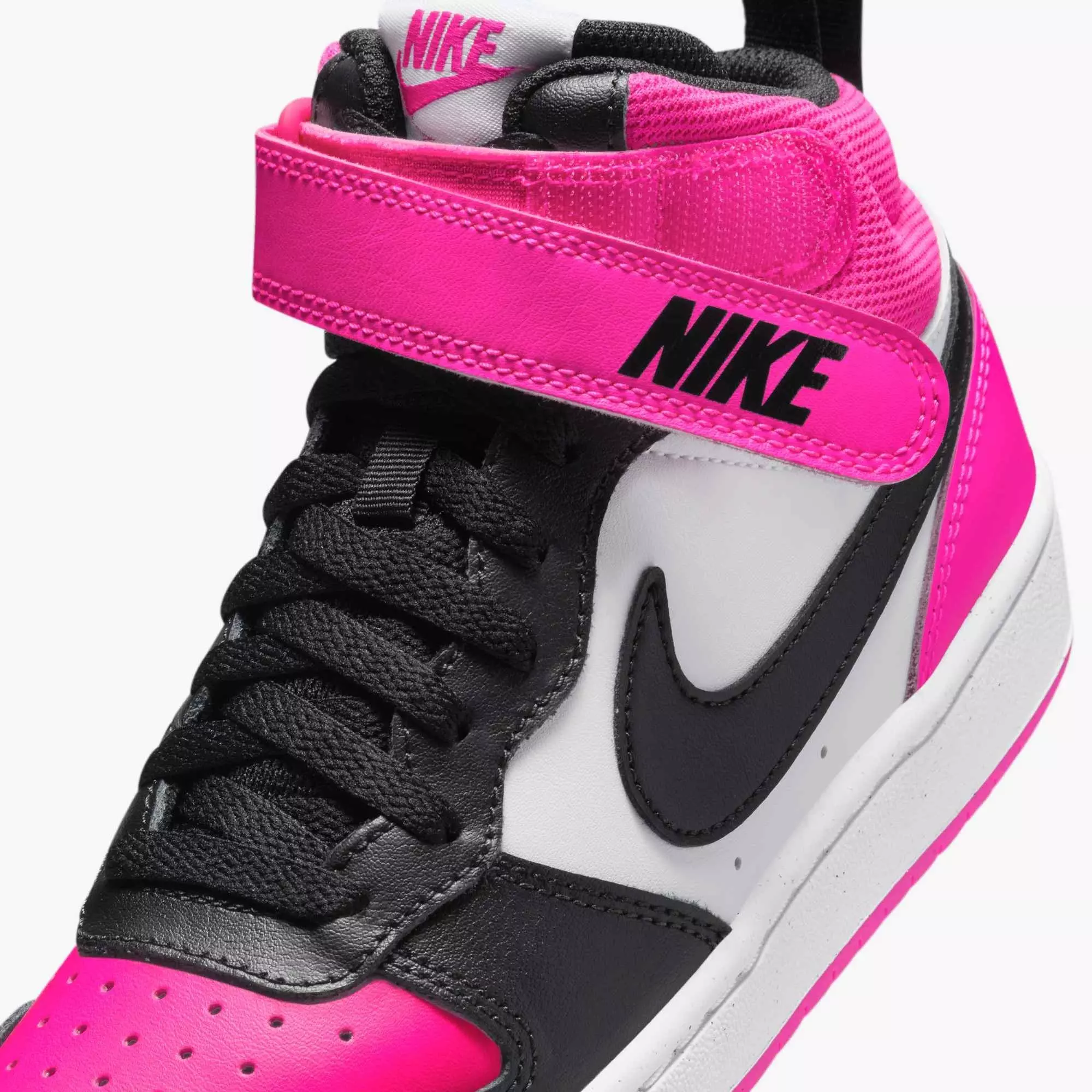 Nike Court Borough Mid 2 "White/Fierce Pink/Black" Grade School Girls' Shoe - WHITE/PINK/BLACK