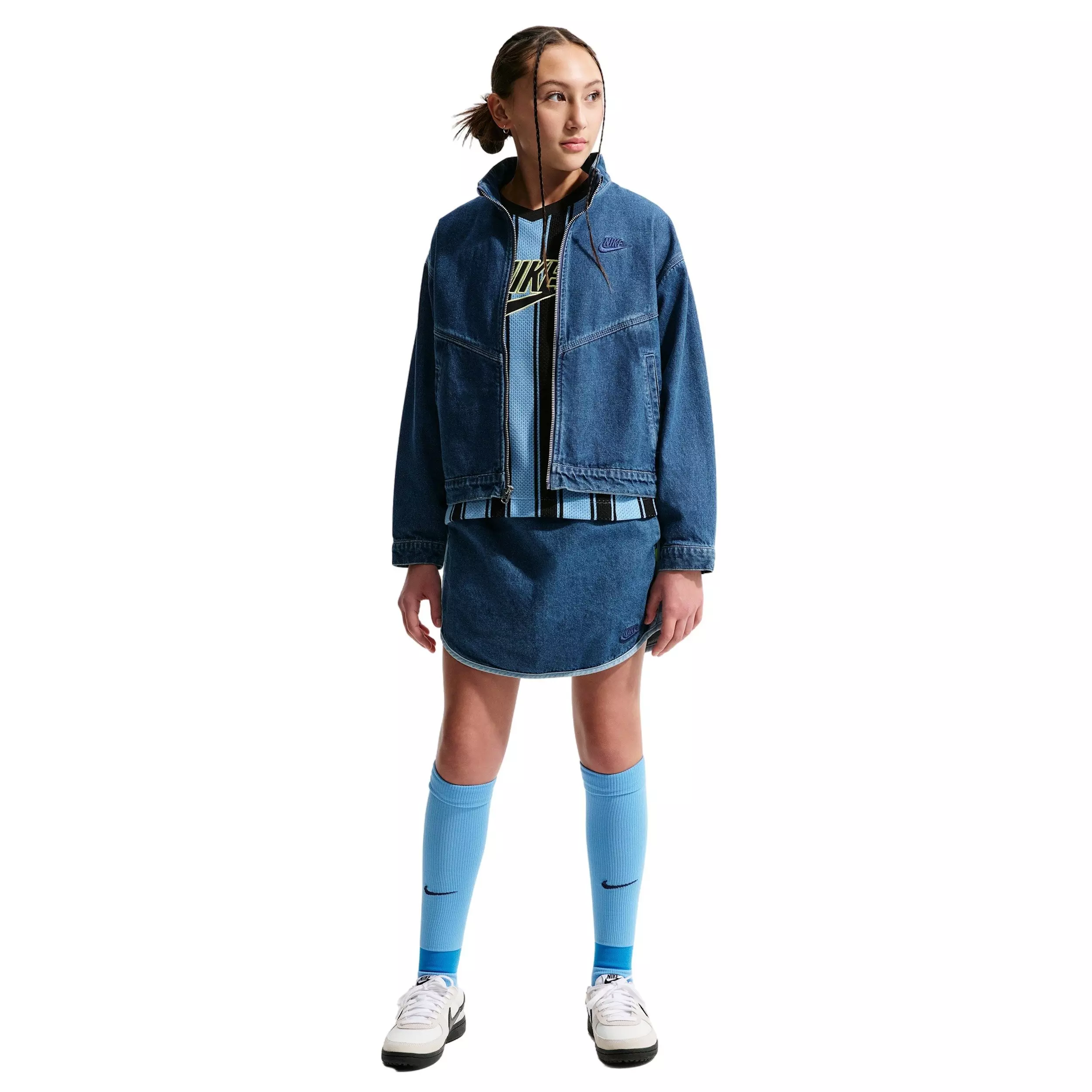 Nike Big Girls' Sportswear Collection Windrunner Denim Jacket - DENIM