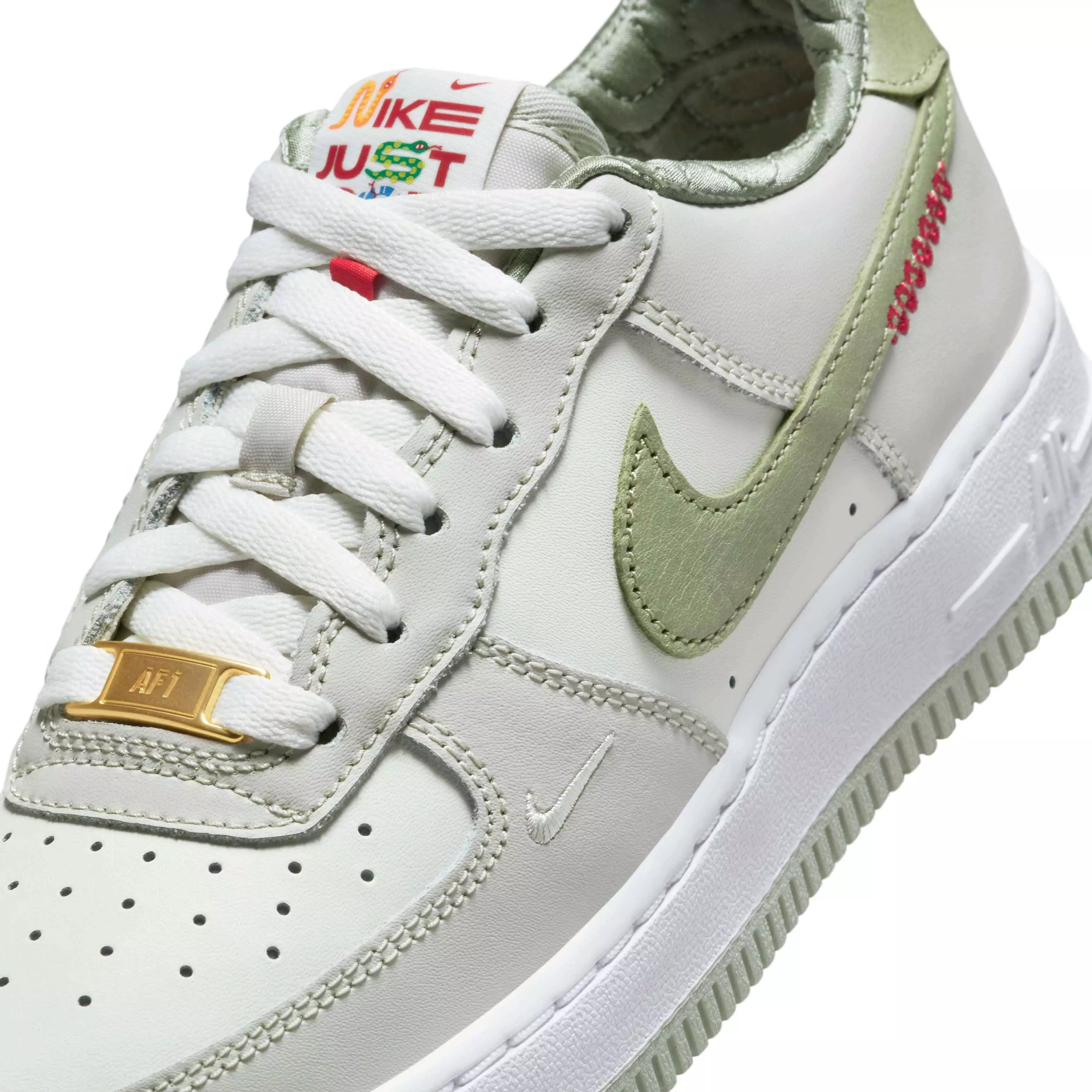 Nike Air Force 1 LV8 "Sail/White/Light Bone/Olive Aura" Grade School Boys' Shoe - SAIL/WHITE/LT BONE/OLIVE