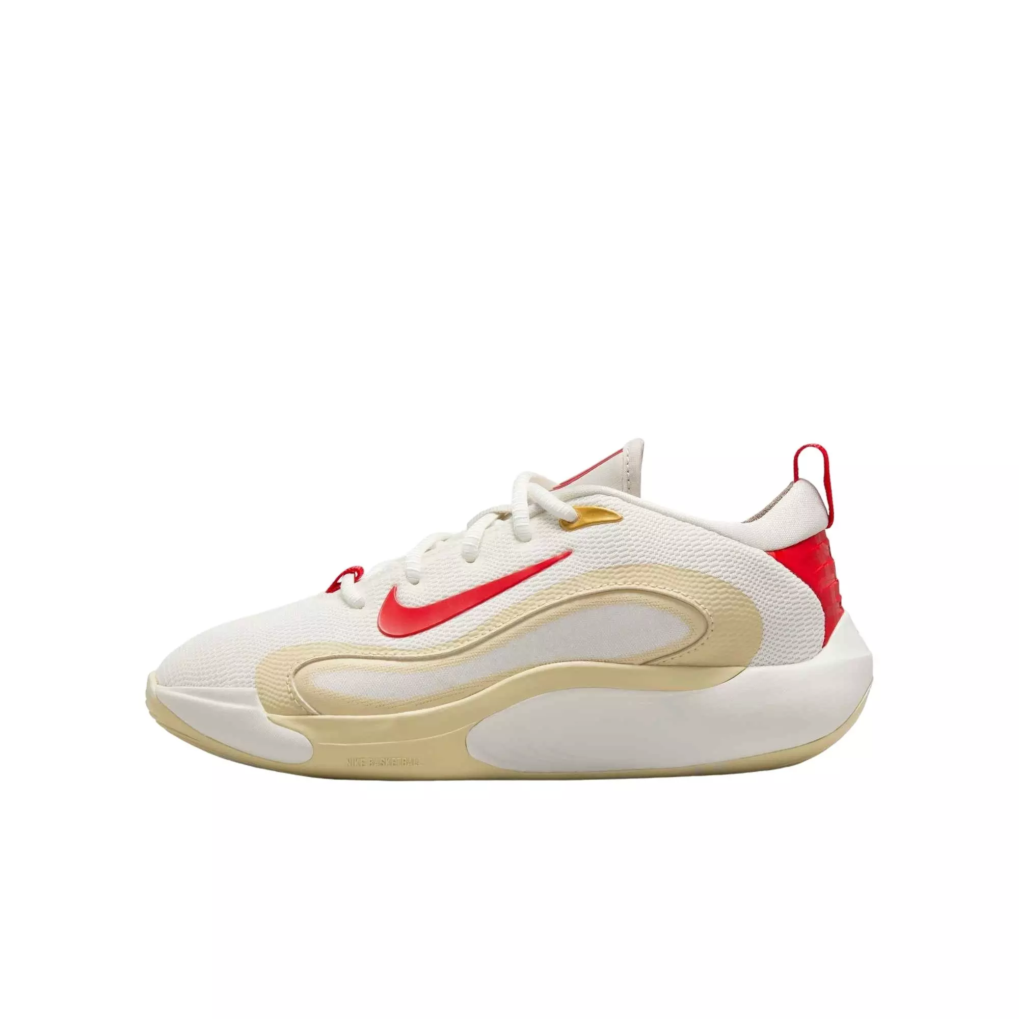 Nike IsoFly "Sail/Light Bone/Light Khaki/University Red" Grade School Boys' Basketball Shoe - WHITE/BONE/KHAKI/RED
