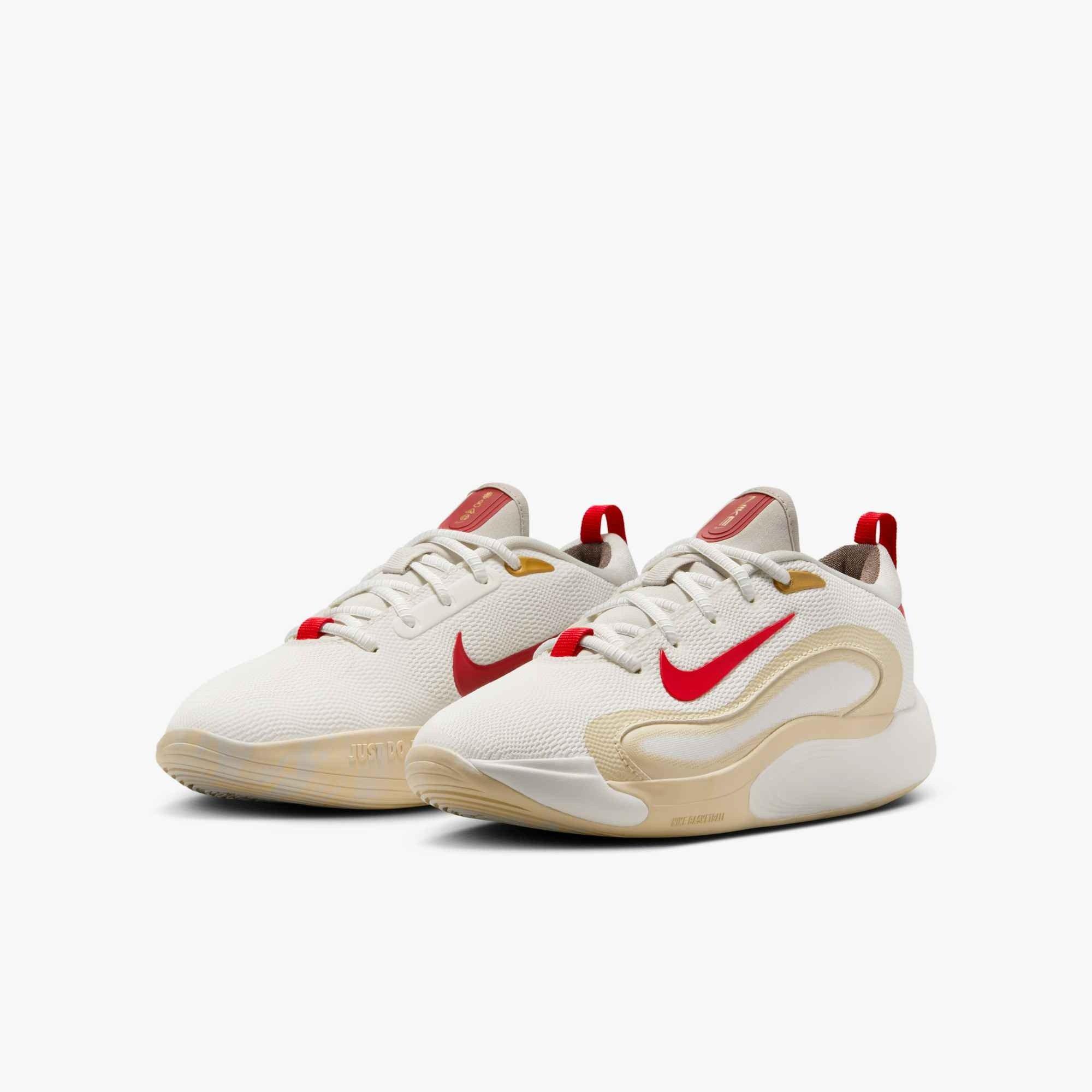 Nike IsoFly Grade School Boys' "Sail/Light Bone/Light Khaki/University Red" Basketball Shoe