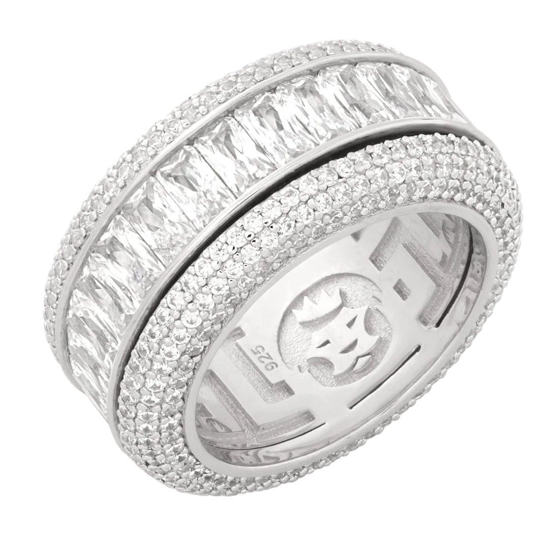 King Ice Baguette-Cut Icy Spinner Ring - White Gold - WHITE GOLD