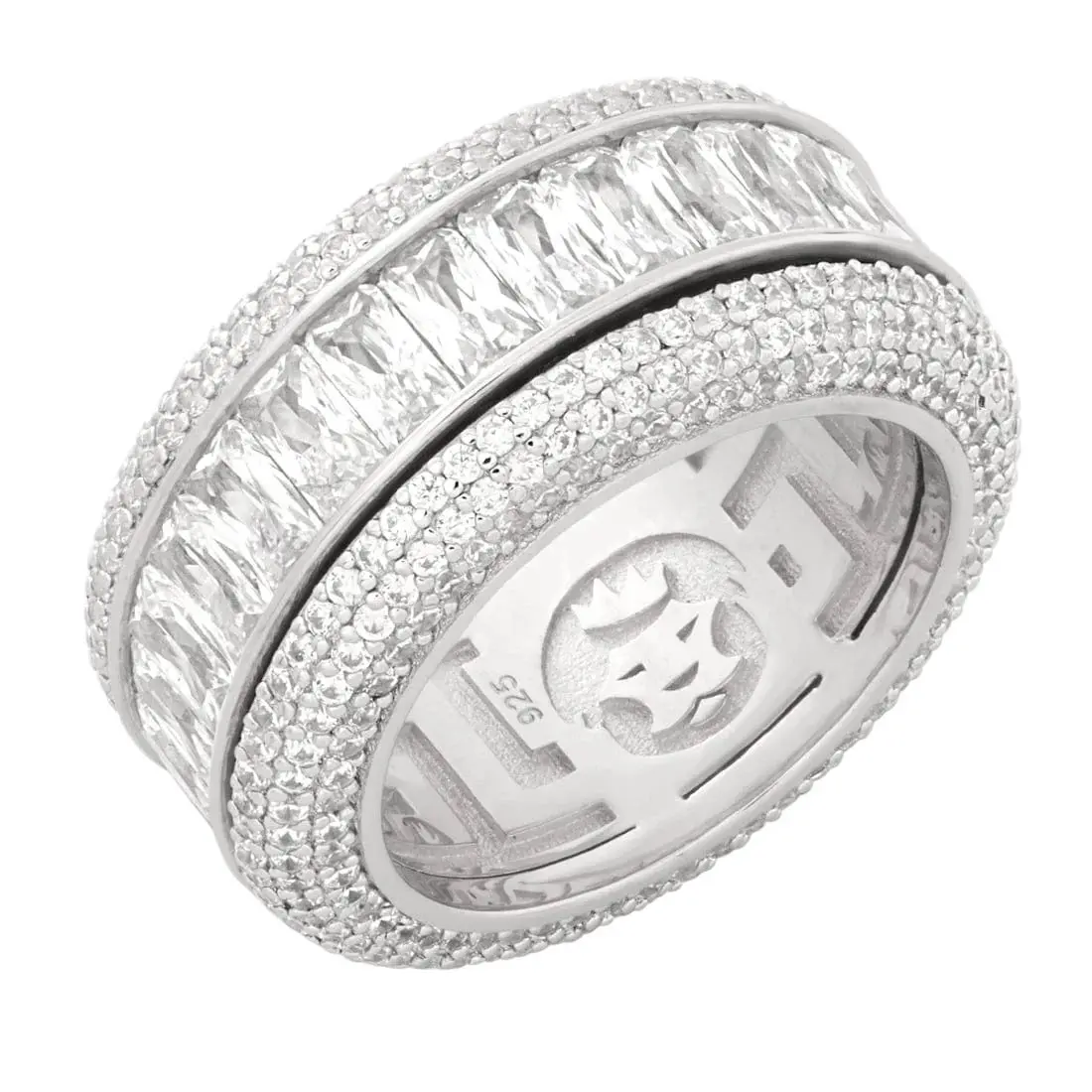 King Ice Baguette-Cut Icy Spinner Ring - White Gold - WHITE GOLD