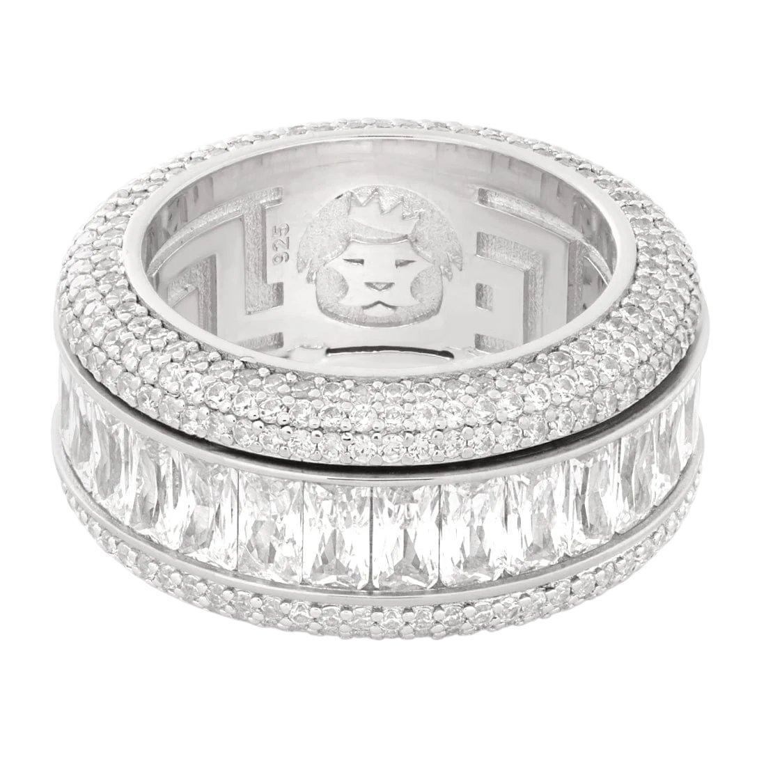 King Ice Baguette-Cut Icy Spinner Ring - White Gold - WHITE GOLD