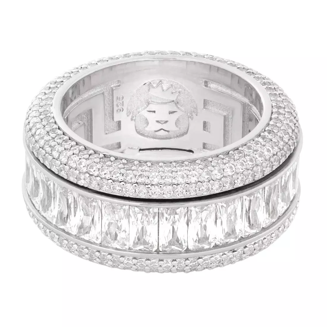 King Ice Baguette-Cut Icy Spinner Ring - White Gold - WHITE GOLD