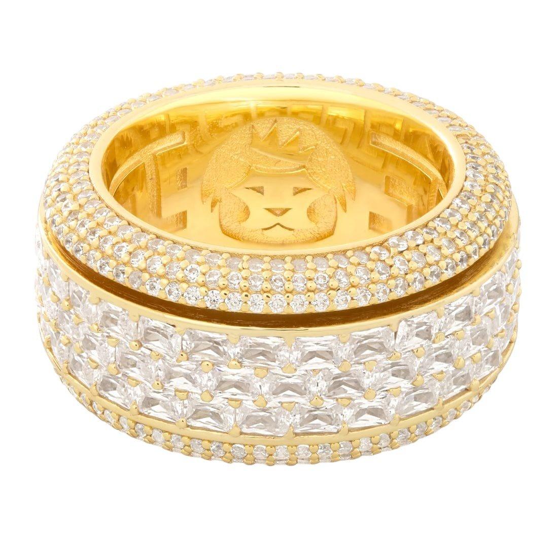 King Ice Triple-Row Icy Spinner Ring - Gold - GOLD