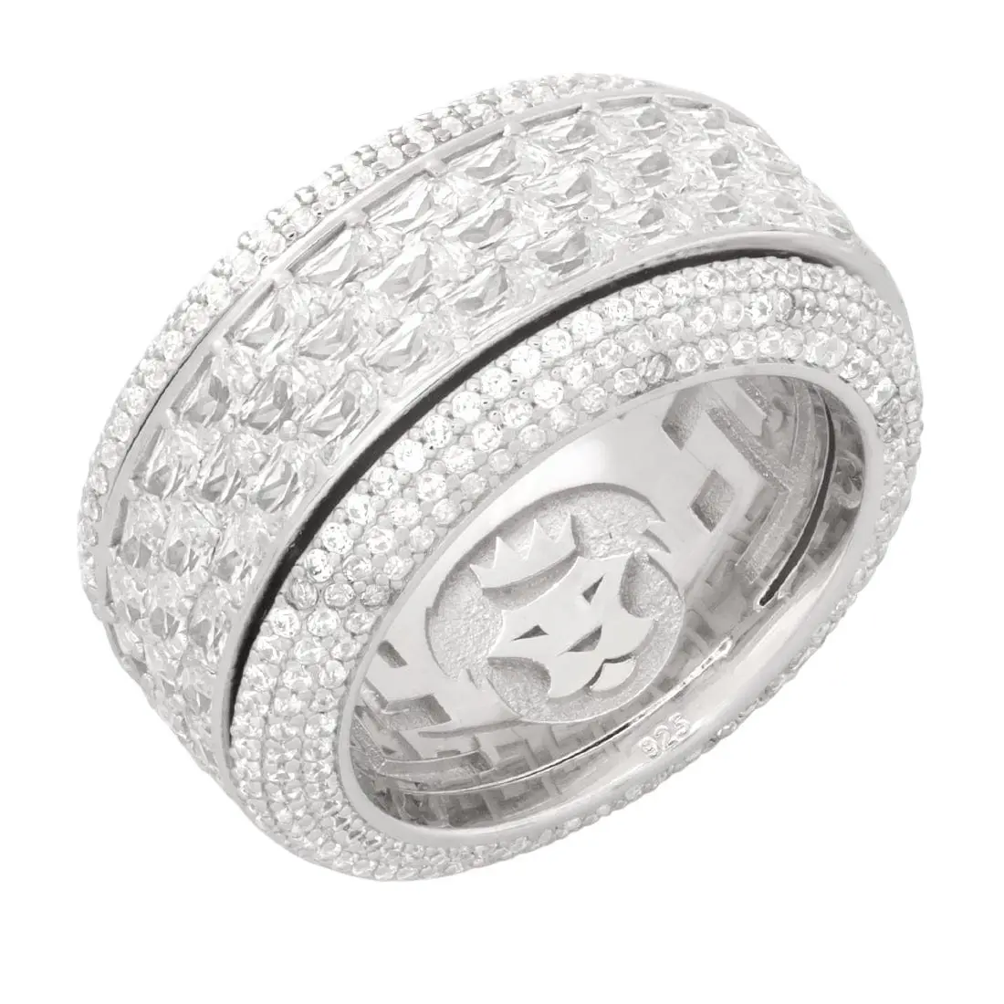 King Ice Triple-Row Icy Spinner Ring - White Gold - WHITE GOLD