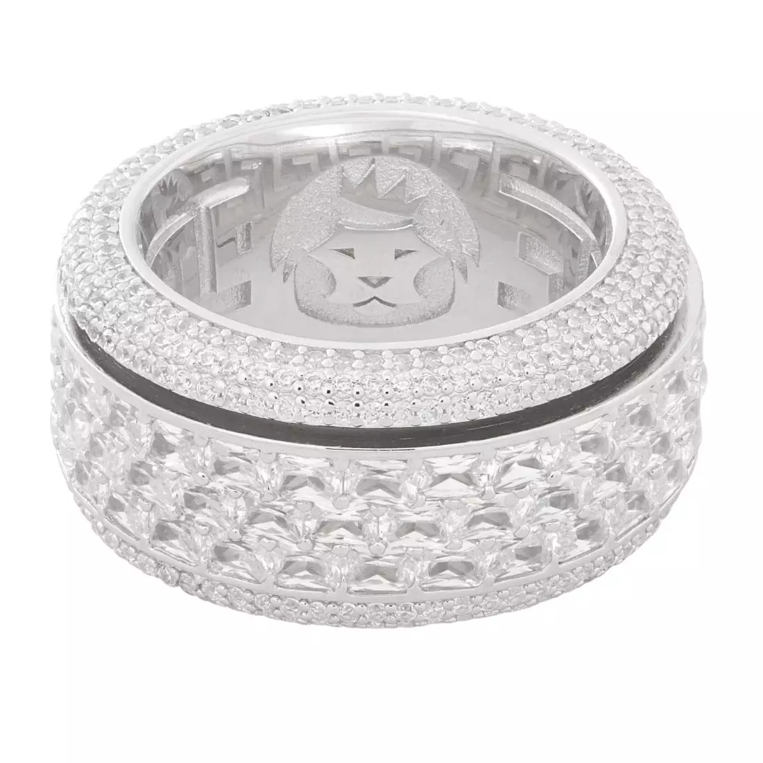 King Ice Triple-Row Icy Spinner Ring - White Gold - WHITE GOLD