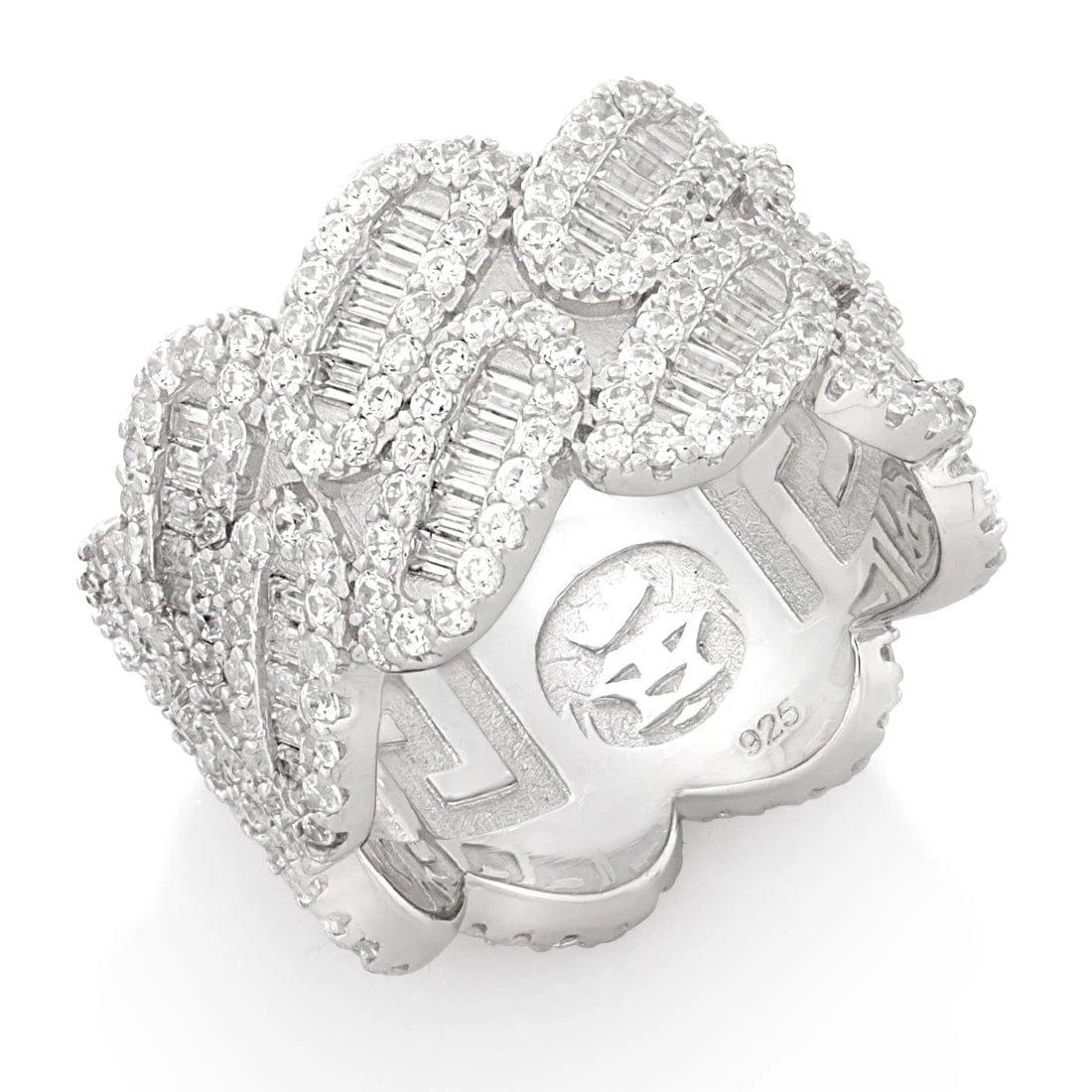 King Ice Diamond-Cut Miami Cuban Link Ring - White Gold - WHITE GOLD
