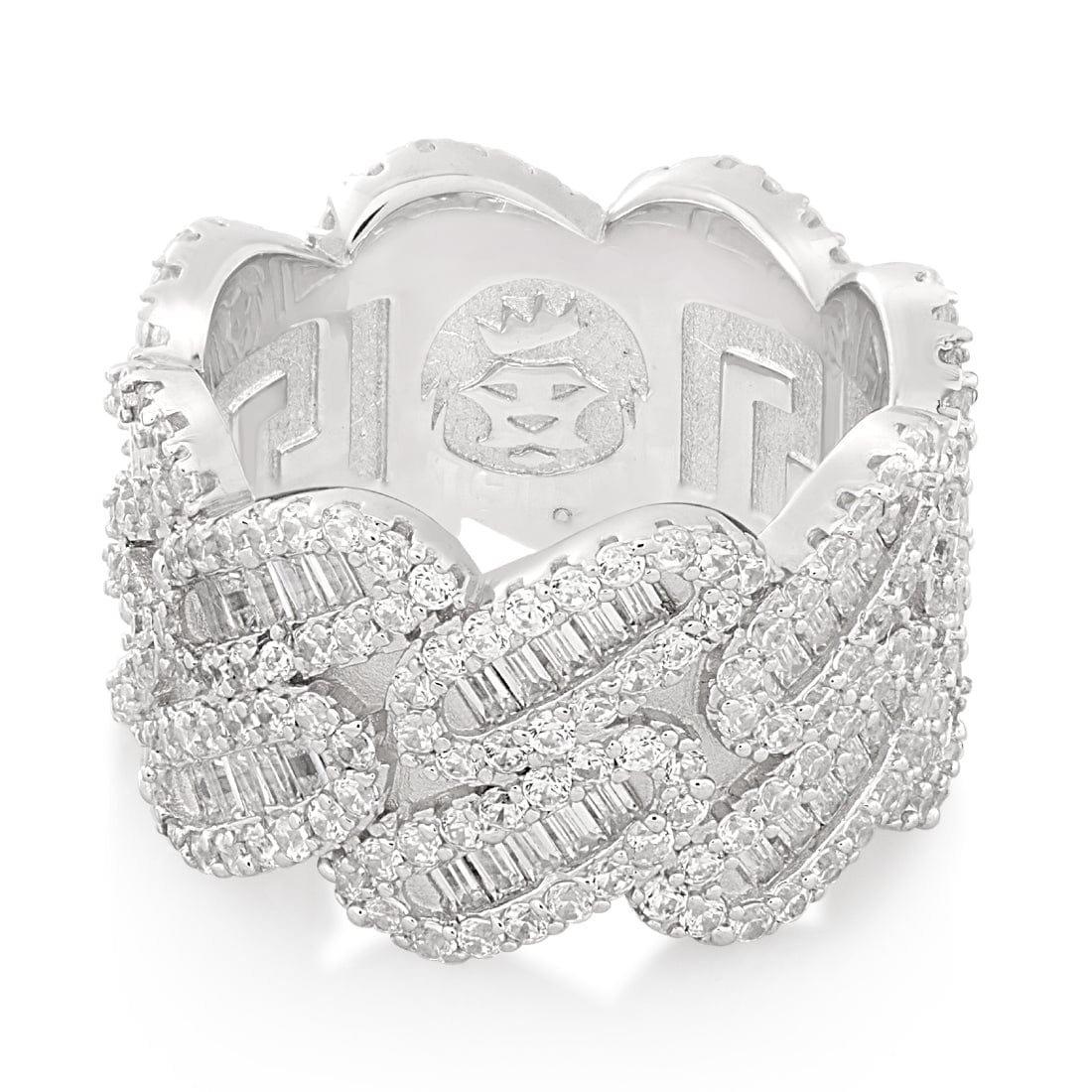 King Ice Diamond-Cut Miami Cuban Link Ring - White Gold - WHITE GOLD