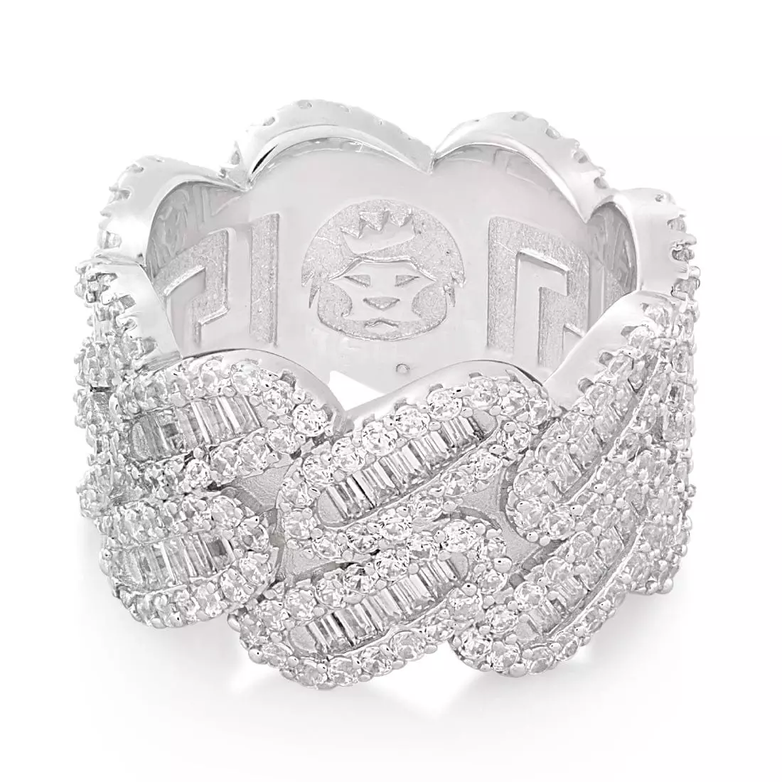 King Ice Diamond-Cut Miami Cuban Link Ring - White Gold - WHITE GOLD