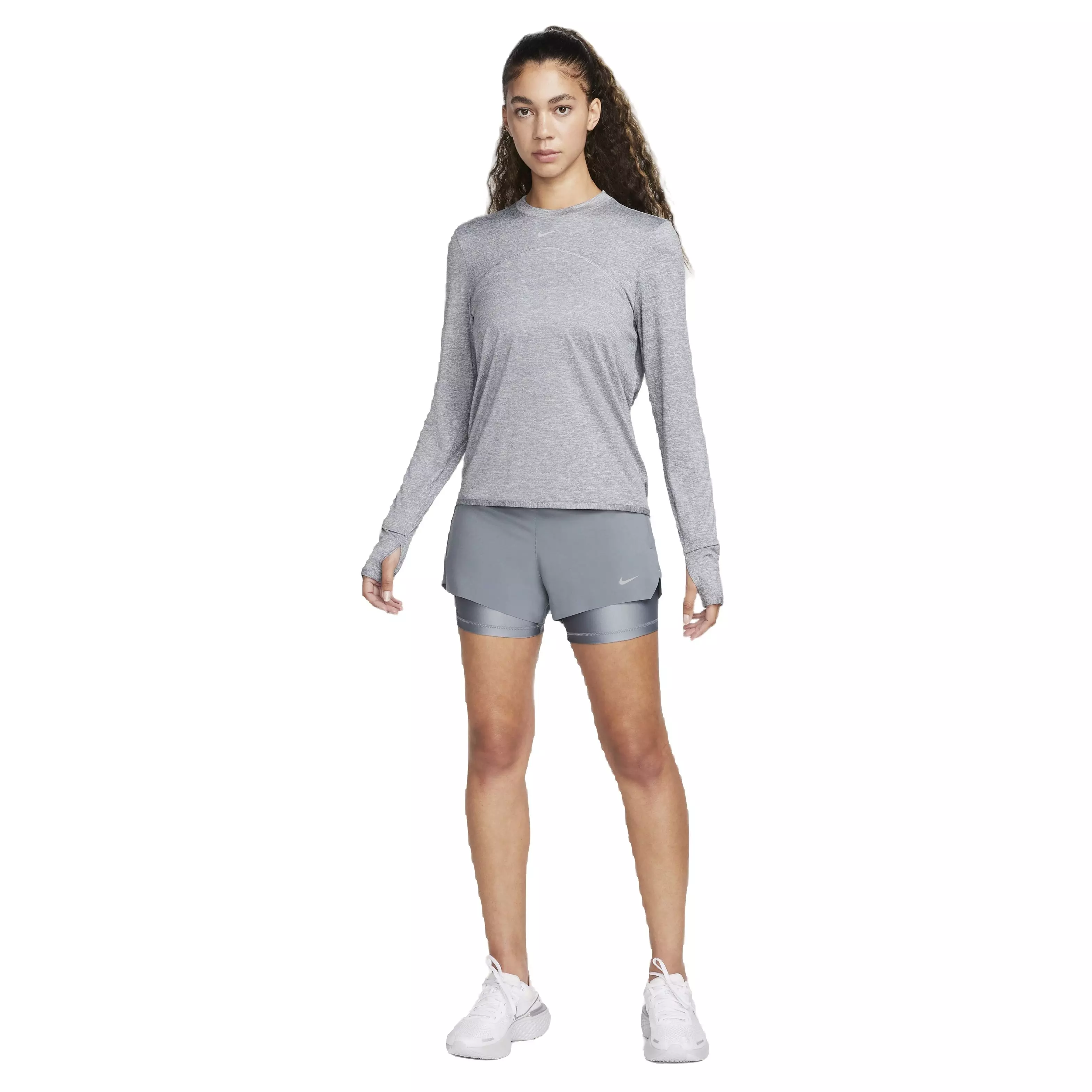Nike Women's Swift Element Dri-FIT UV Crew-Neck Running Top - GREY