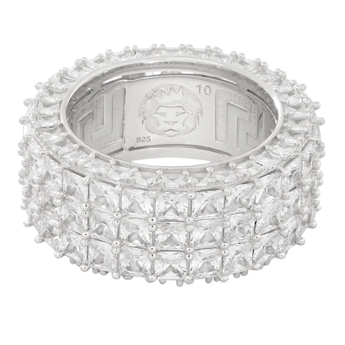 King Ice Triple-Row Signet Ring - White Gold - WHITE GOLD