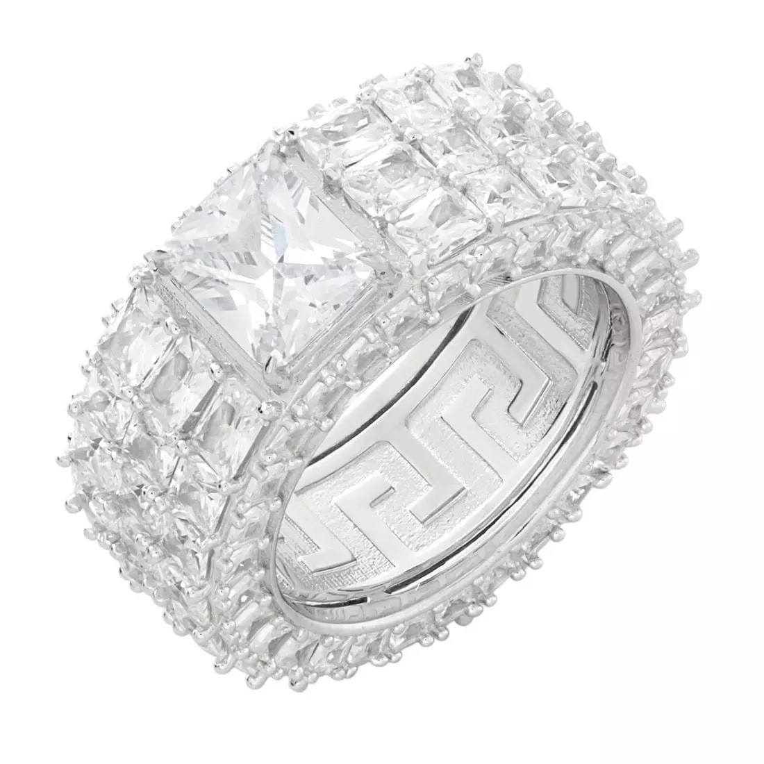 King Ice Triple-Row Signet Ring - White Gold - WHITE GOLD