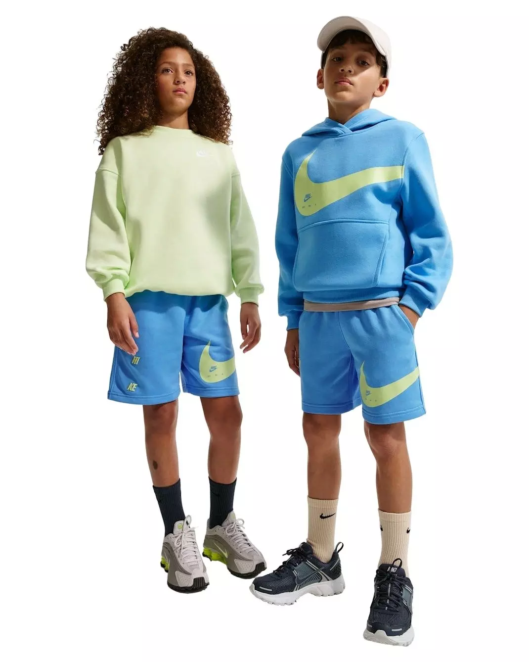 Nike Big Kids' Sportswear Club French Terry Shorts - Blue/Yellow - BLUE